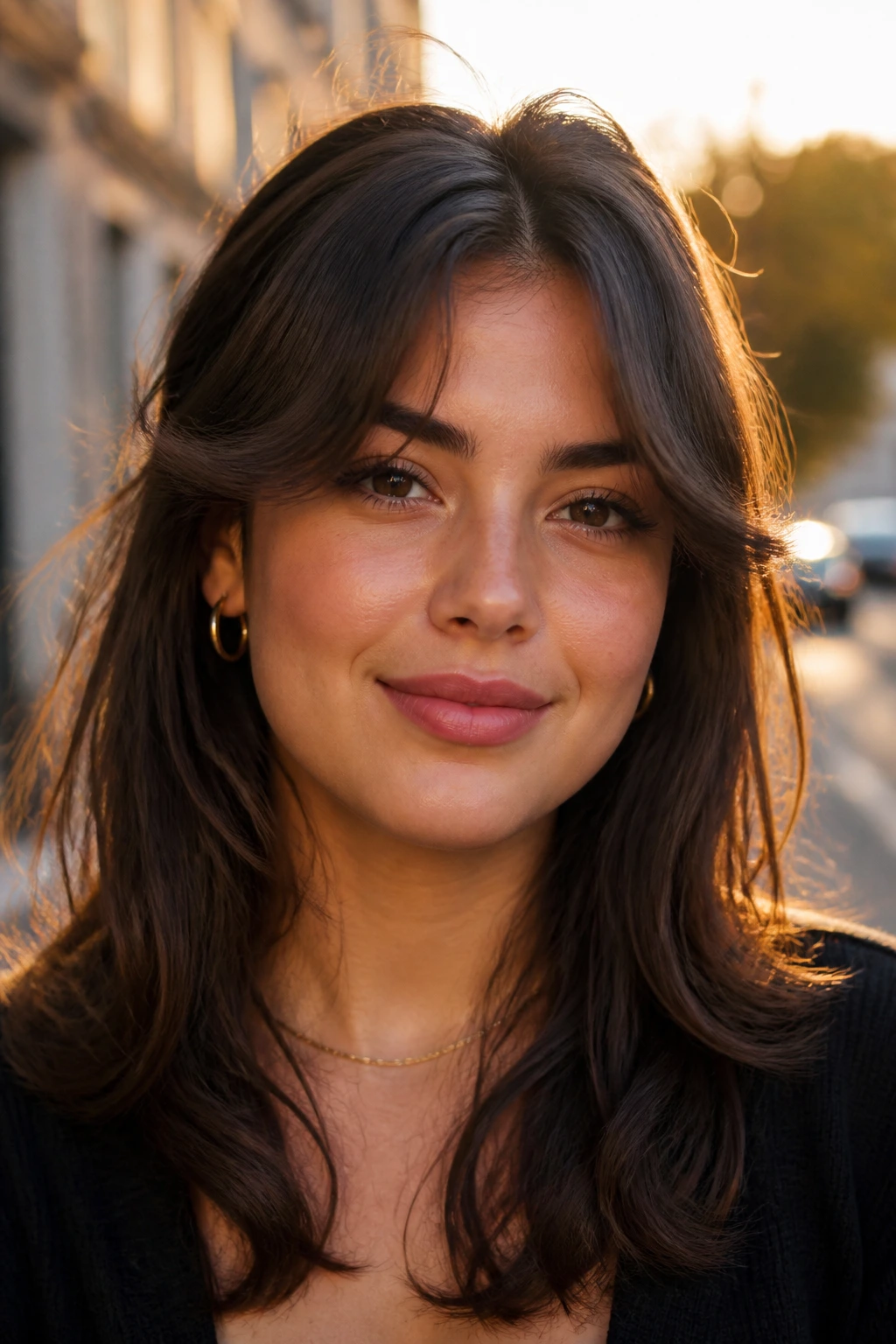 Close-up portrait of a person with bottleneck flip bangs