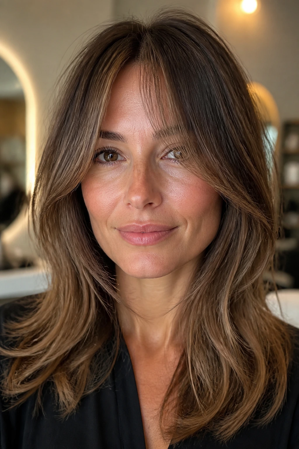 Portrait of a person with bottleneck fringe hairstyle