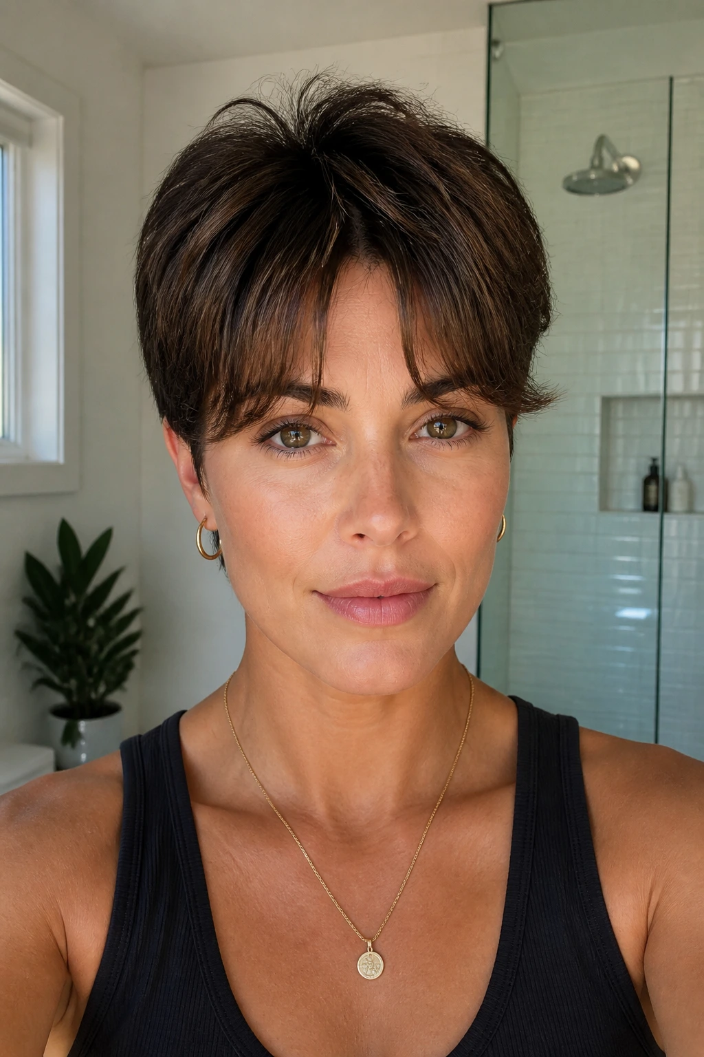 Pixie fringe with bottleneck shape showing separated center and temple flare