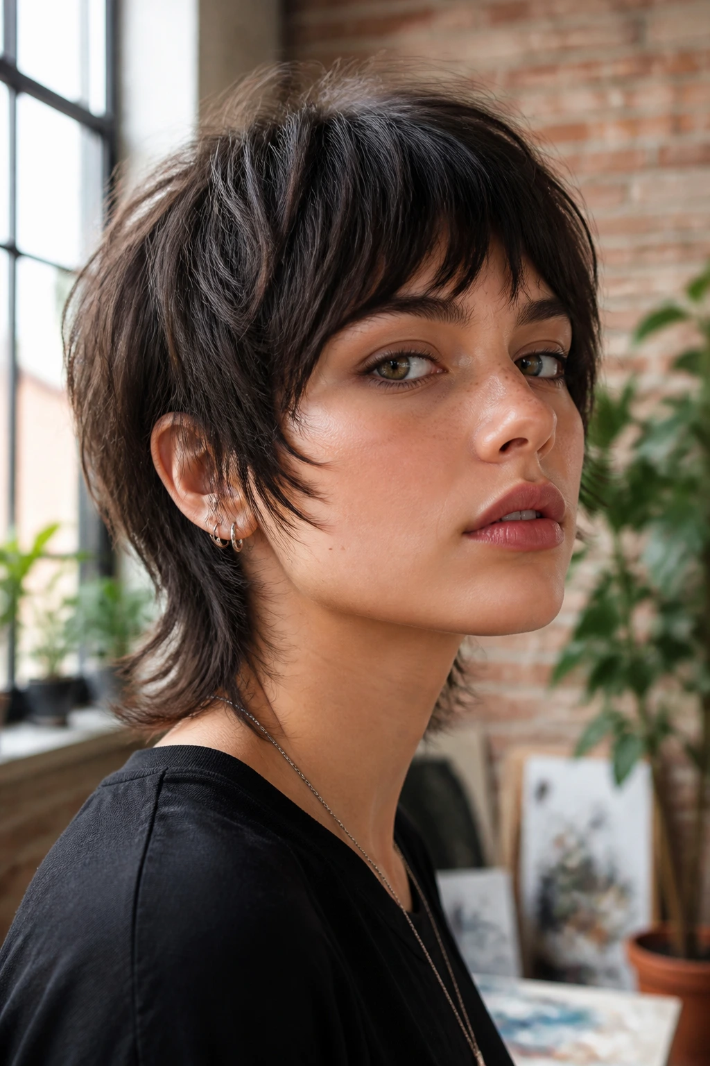 Close-up portrait of a real person with a bowl-shaped outer perimeter and shaggy interior layers.