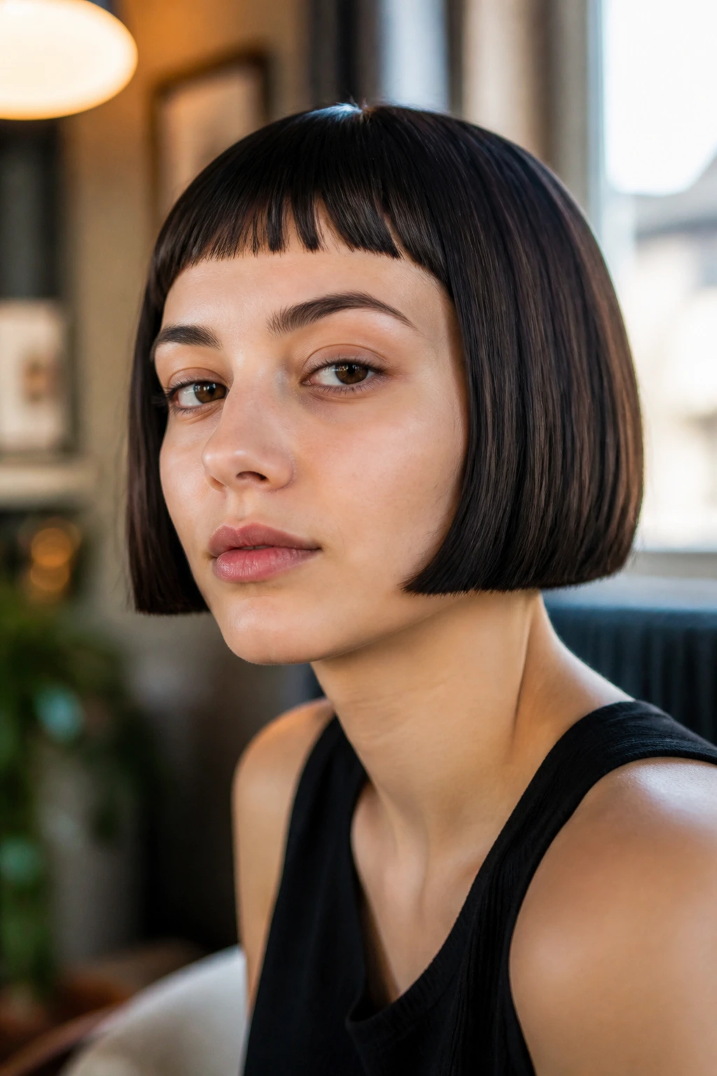 Real person with box bob and baby bangs