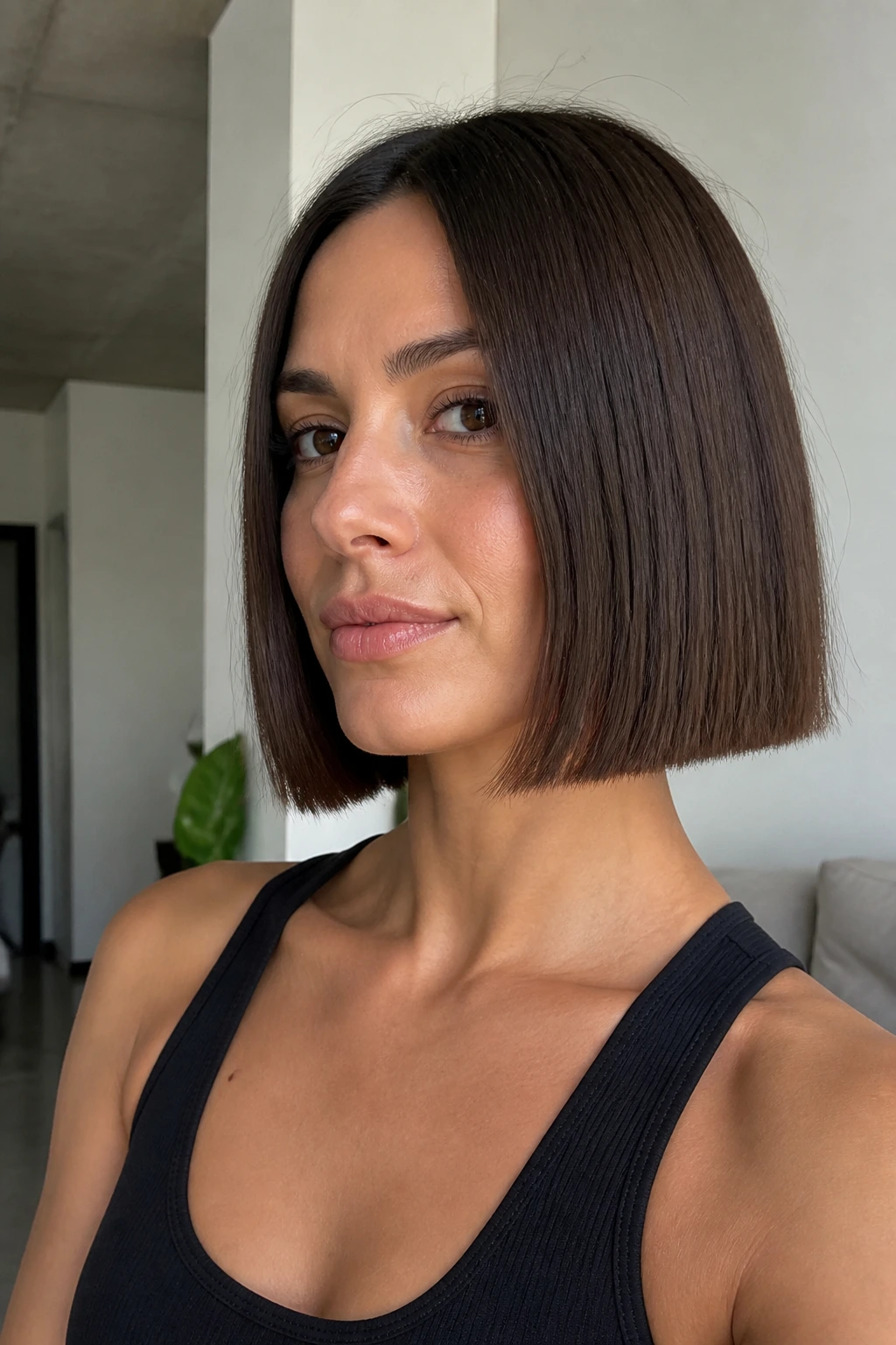 Real woman with box bob and clean edges