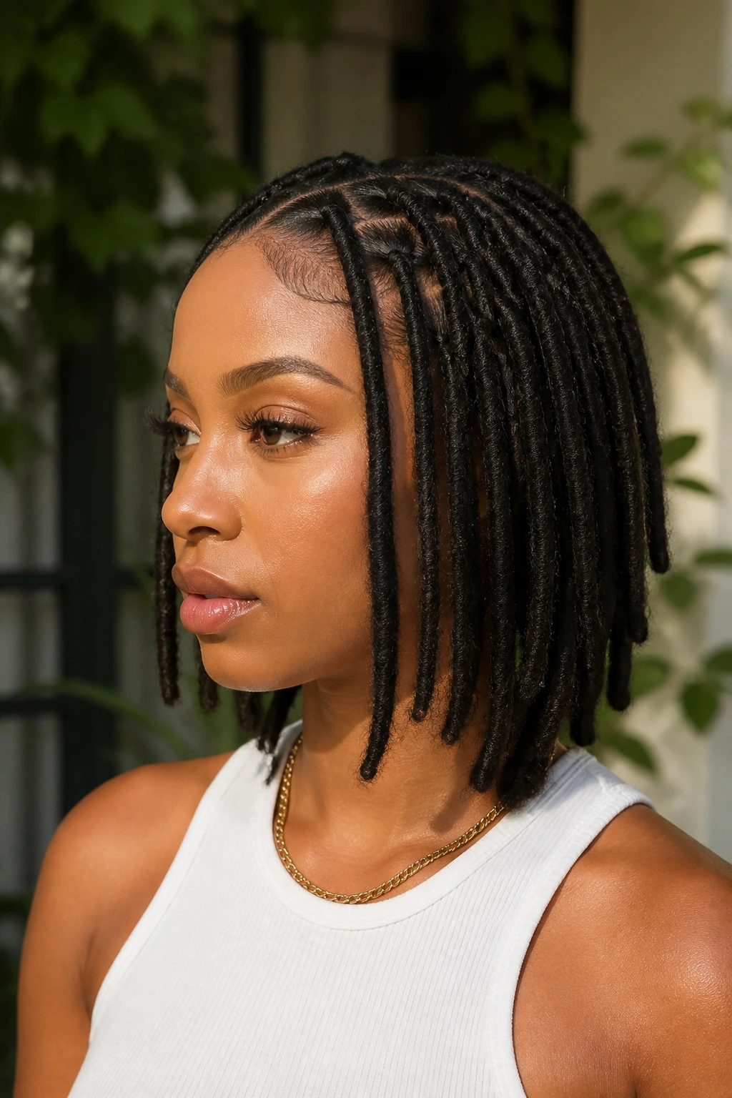 Close-up of a real person's hair with loc-inspired wrapped texture in a box braid style.