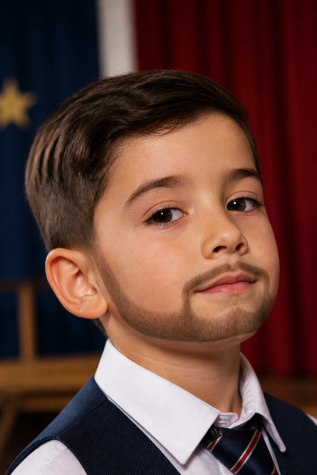 Boy wearing a boxed rectangular beard