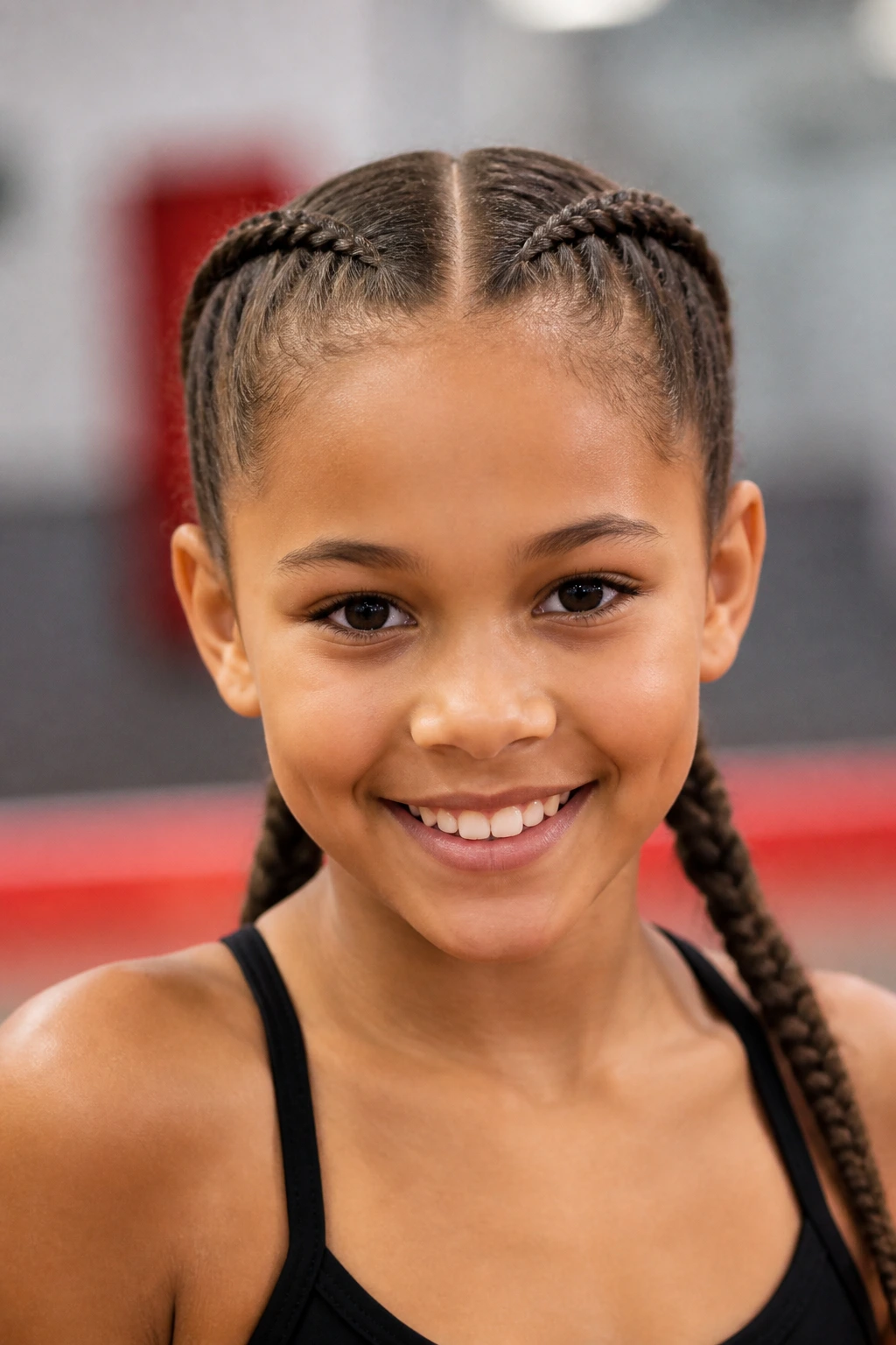 Real child wearing boxer braids seen up close