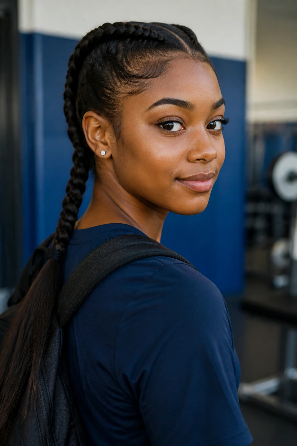 Real student with boxer braids ready for gym class