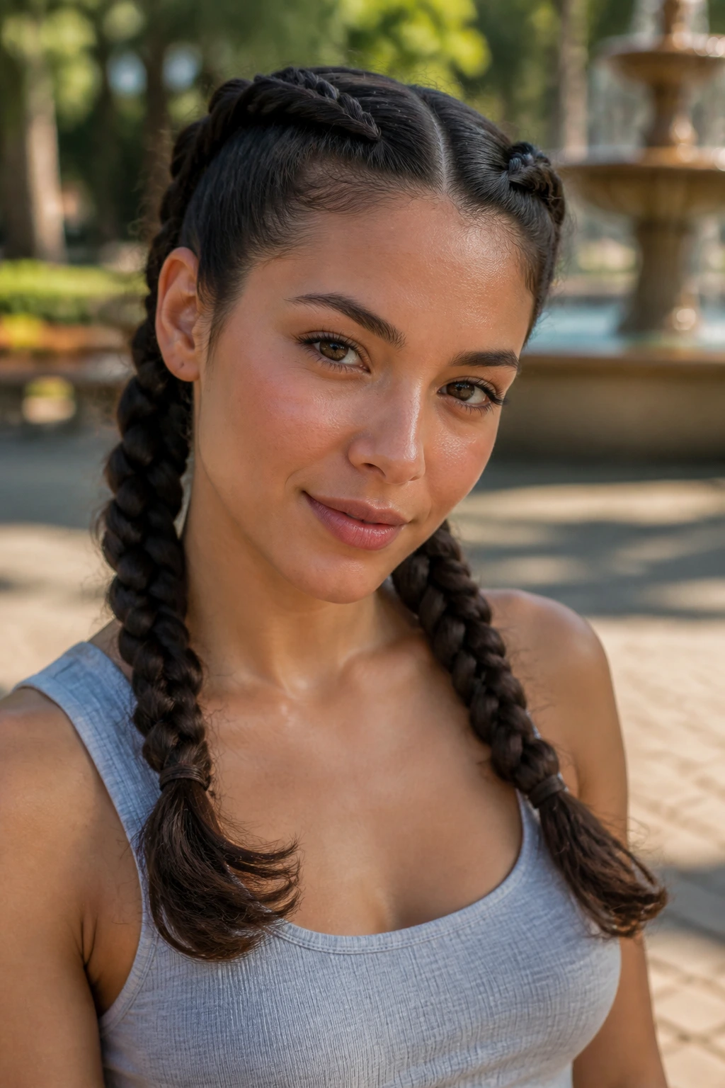 Real woman with two boxer braids and soft-ended tails