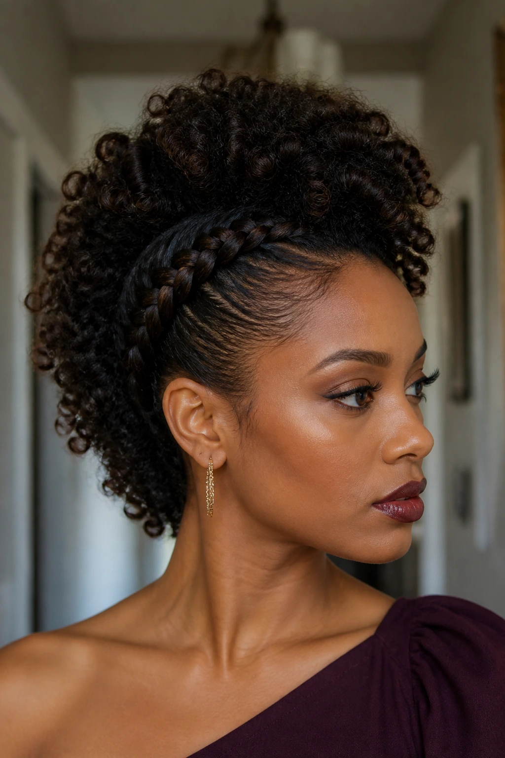 Real person with formal frohawk and braid crown