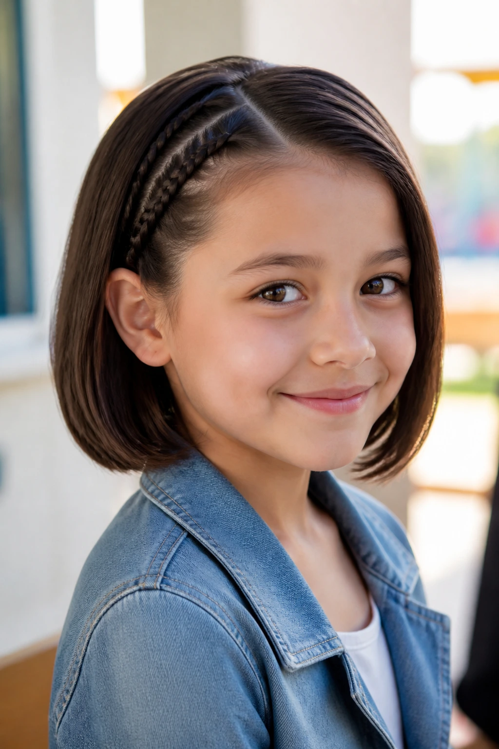 Child with braided-accent bob featuring small side braids