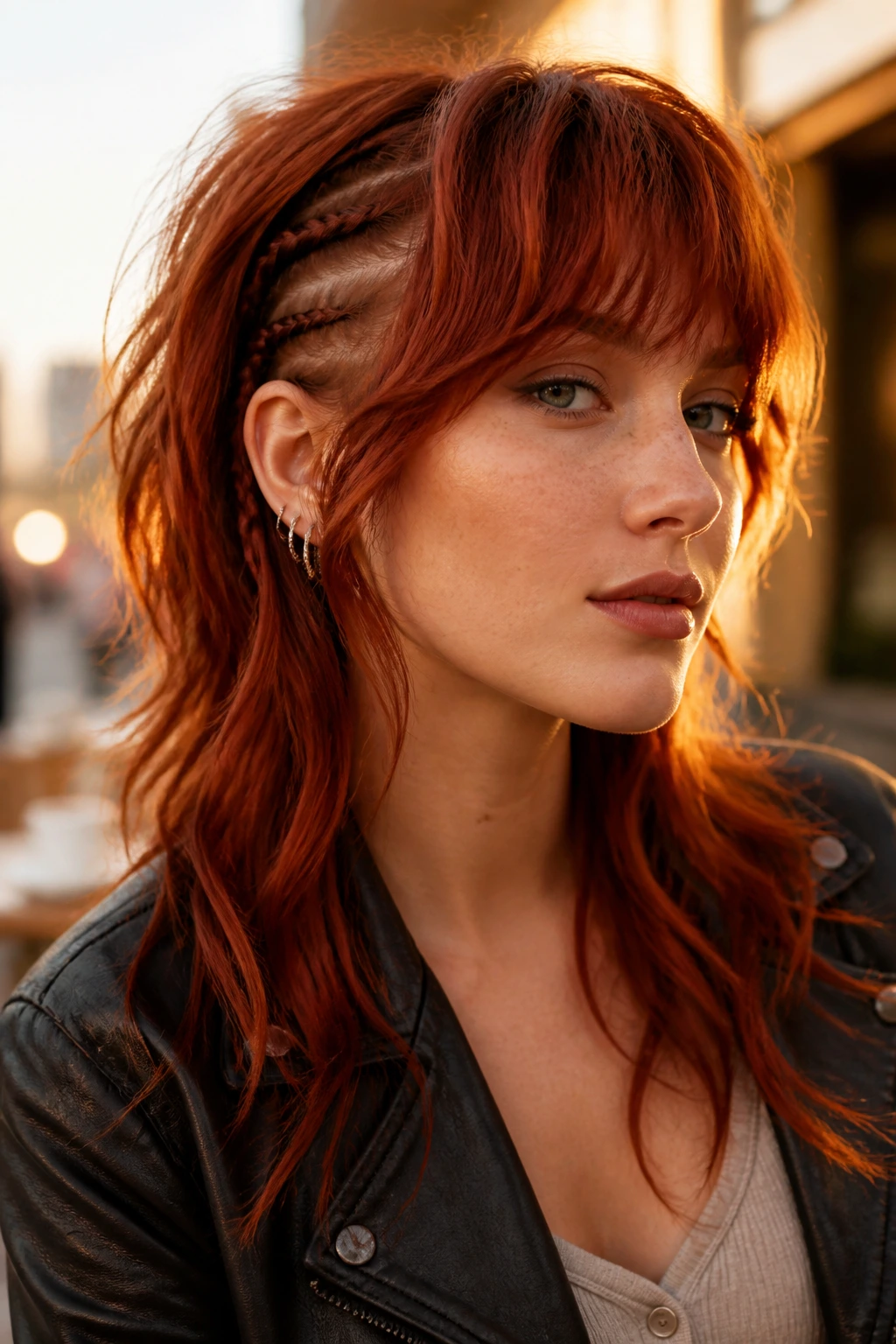 Close-up of braided-accent shag on a real woman