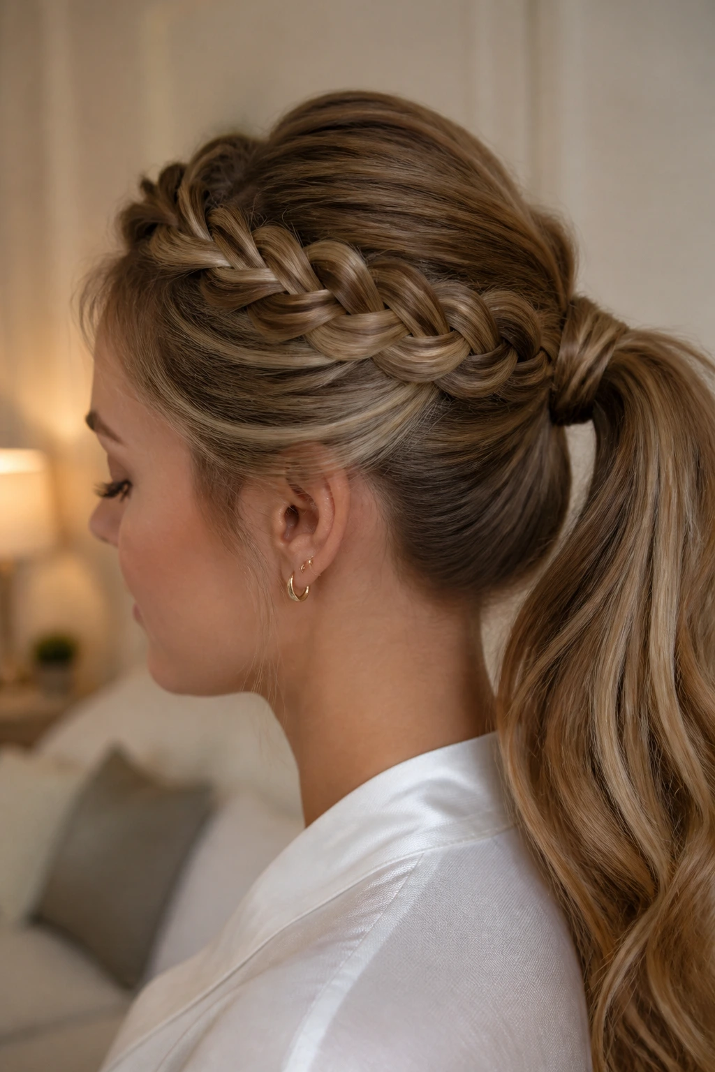 Real person with braided base ponytail