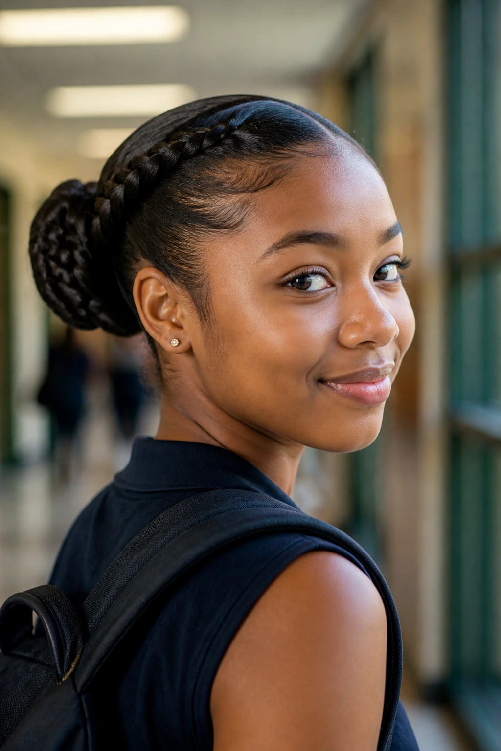 Close-up of a student with a braided bun