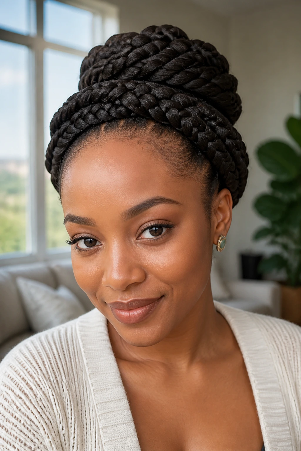 Close-up of a braided crown bun on a real person
