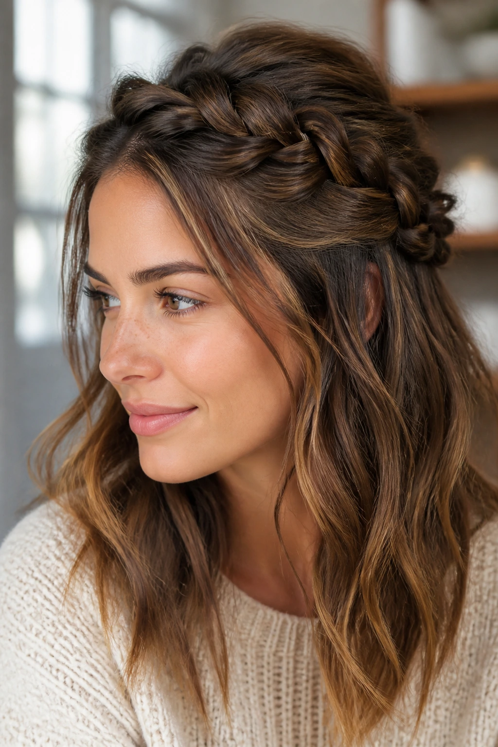 Half-up braided crown on a real person