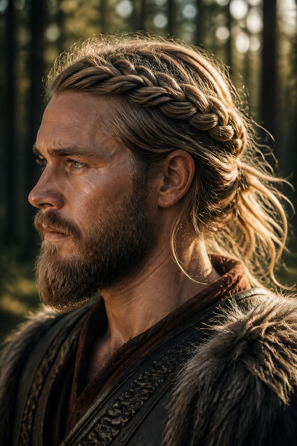 Portrait of person wearing braided crown with loose ends