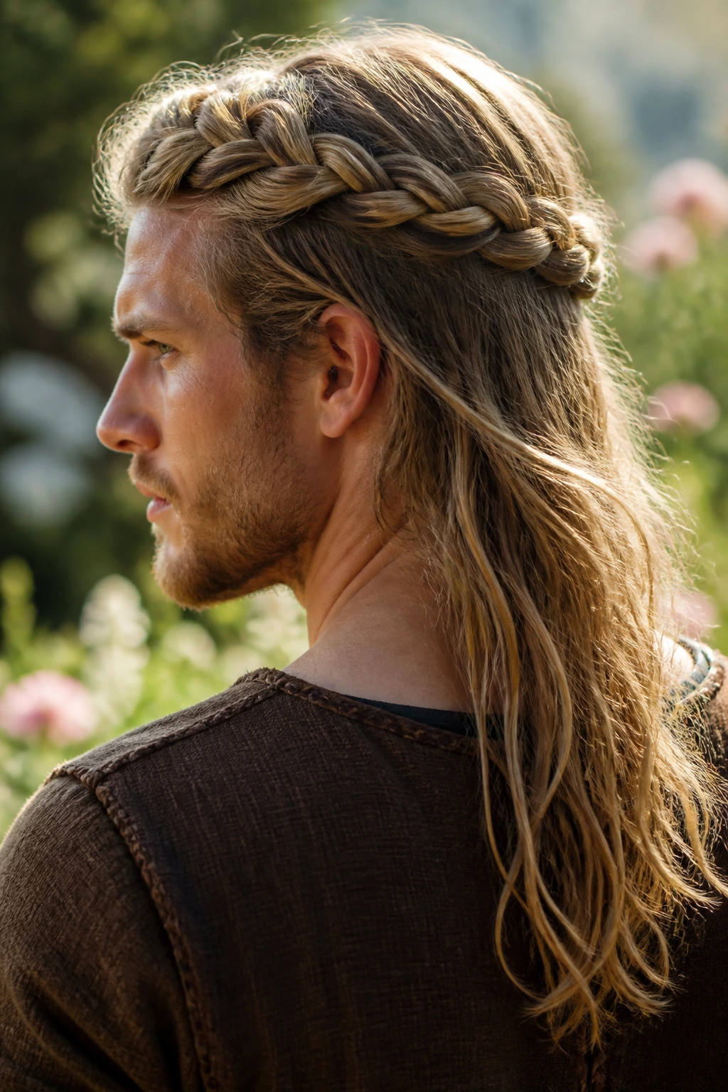 Real person wearing braided crown with open back hairstyle