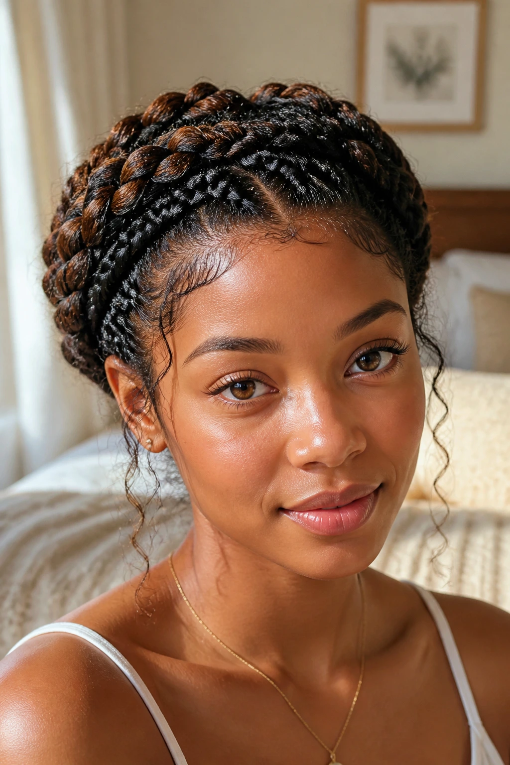 Close-up of braided crown updo on a real person