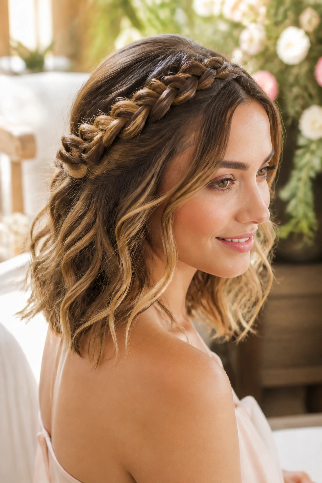 Braided crown with loose waves on a real person