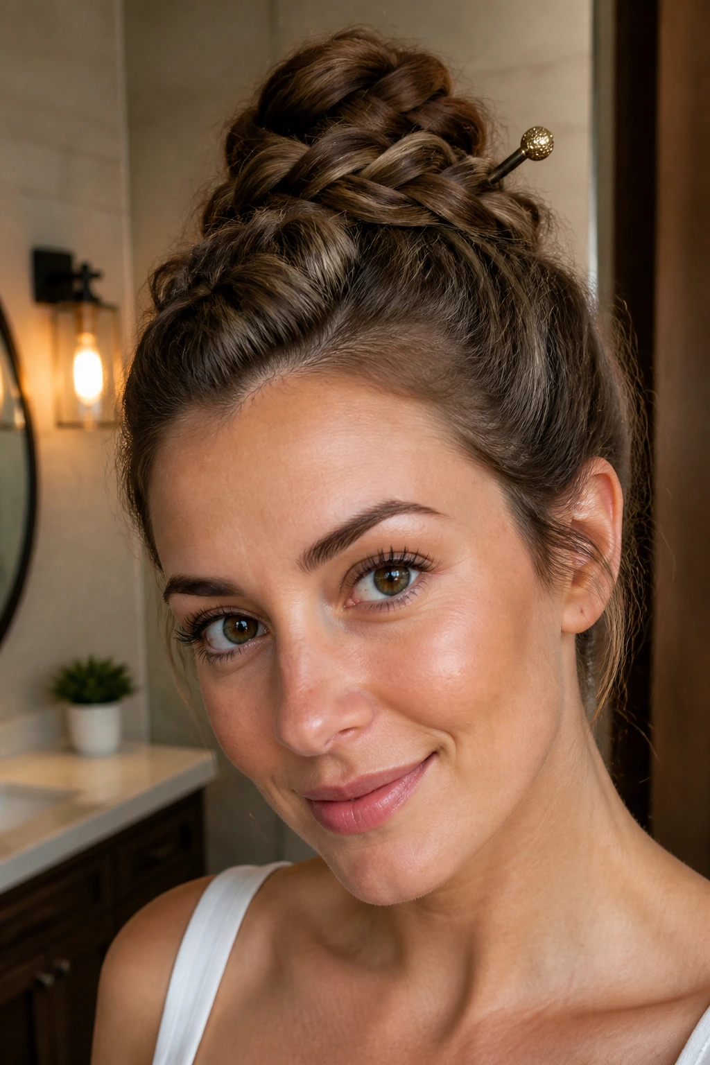 Real person with braided French pin bun