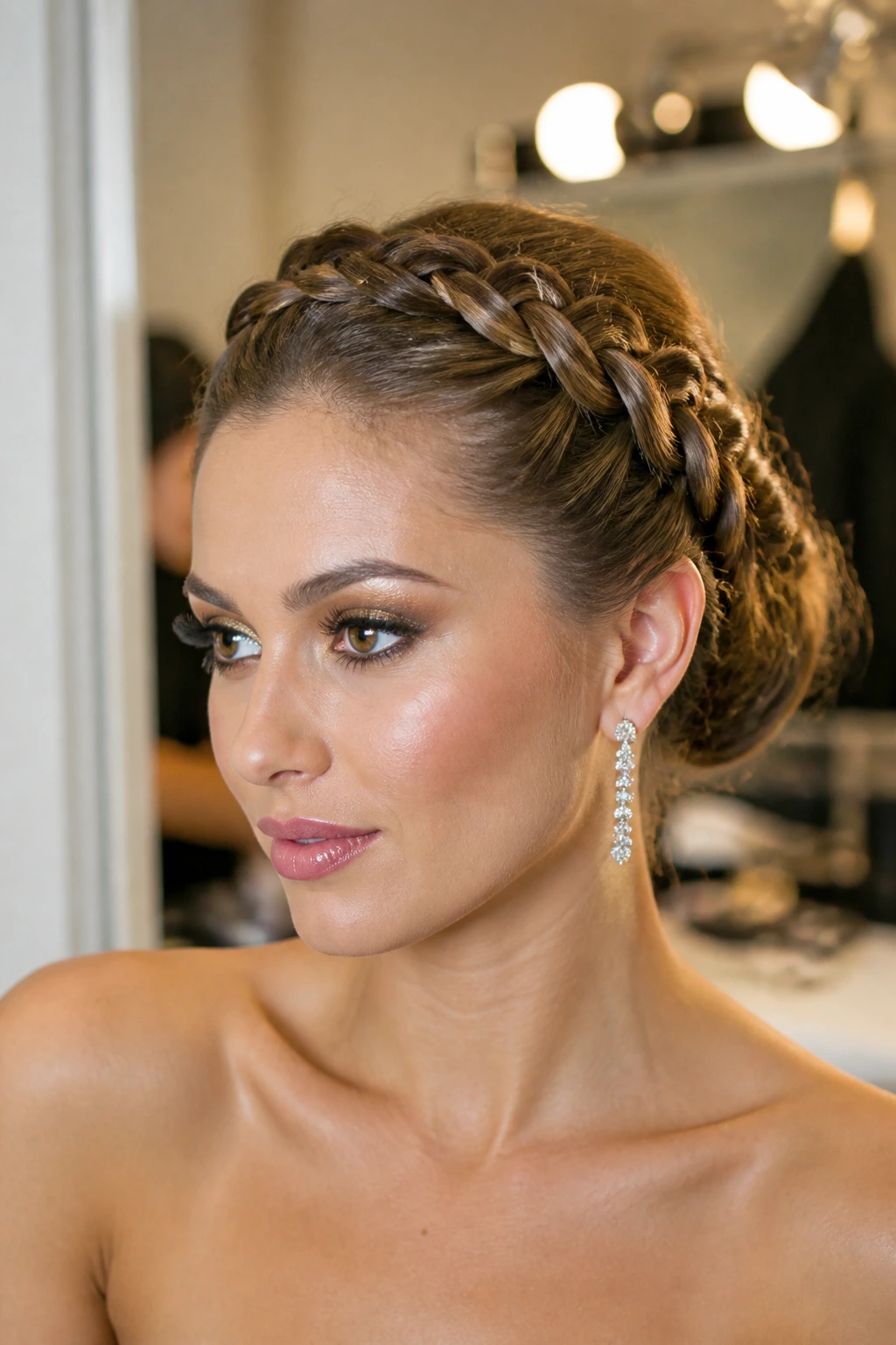 Portrait of a woman with a braided halo bun