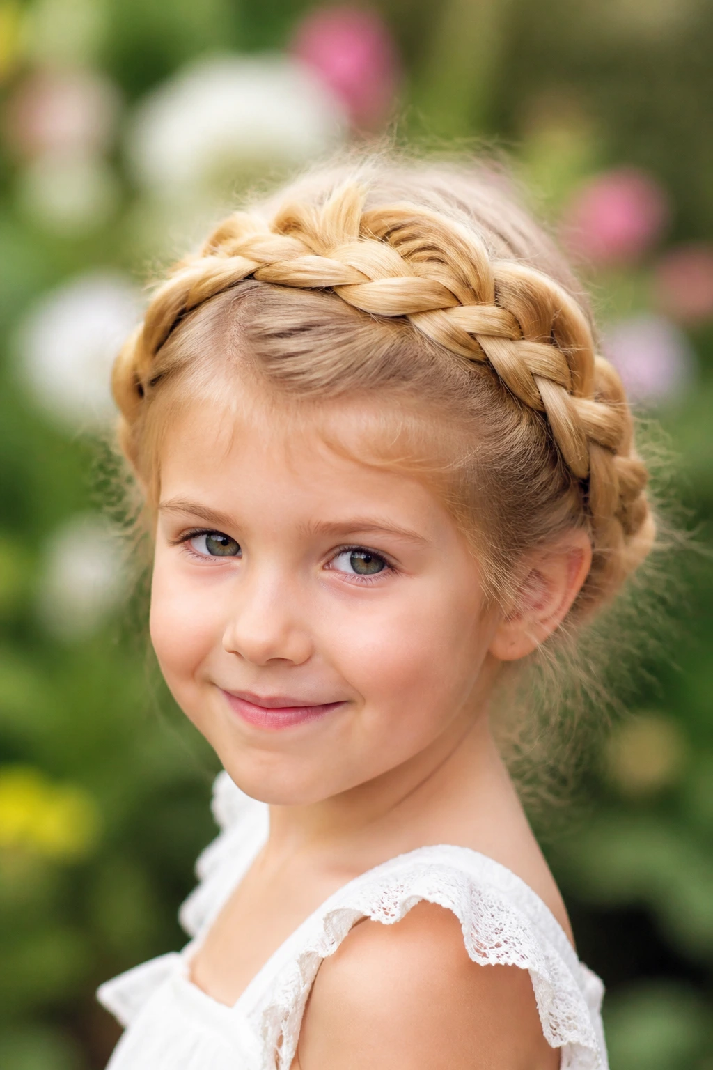 Real child wearing a braided halo crown hairstyle