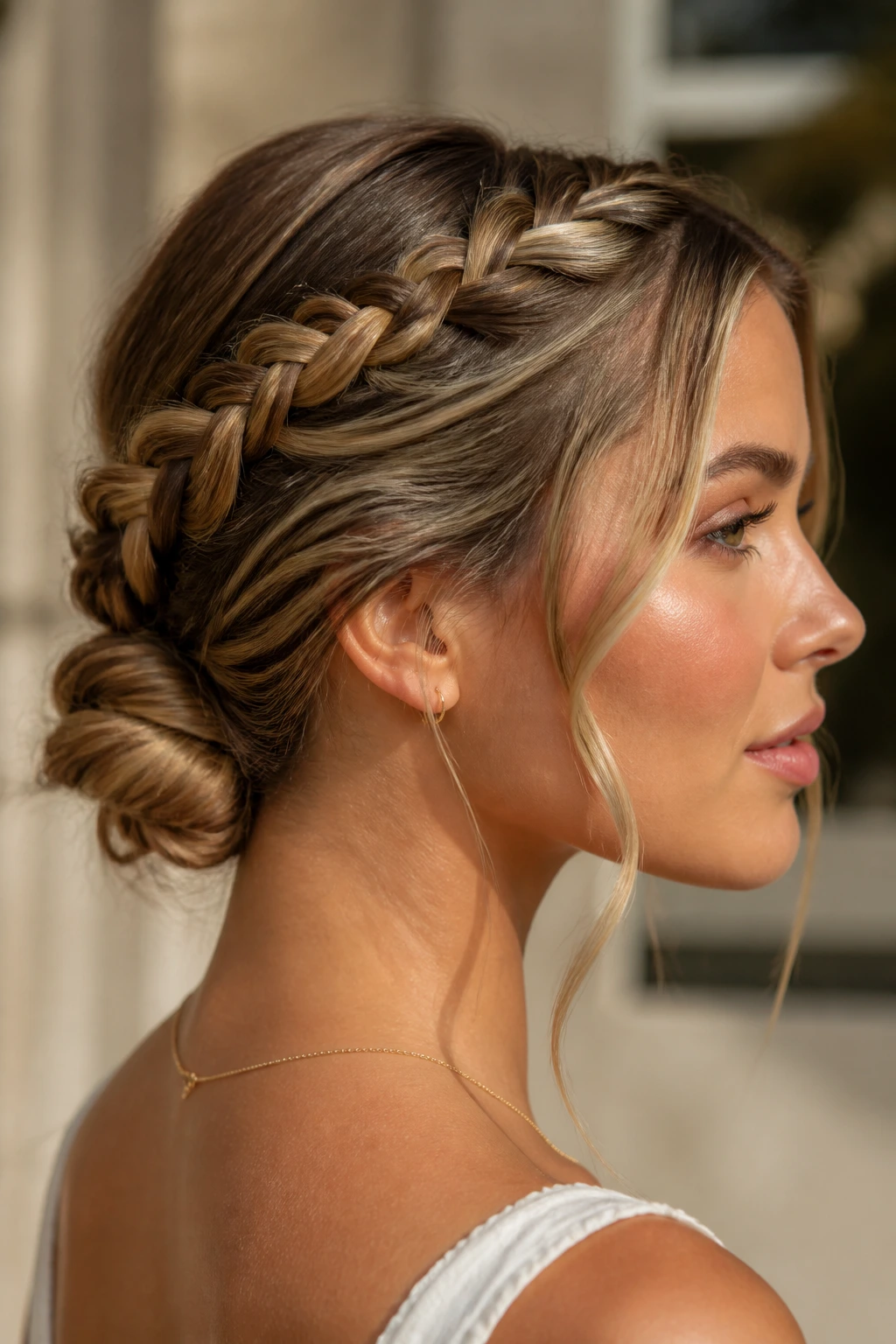 Real woman with braided halo and nape knot