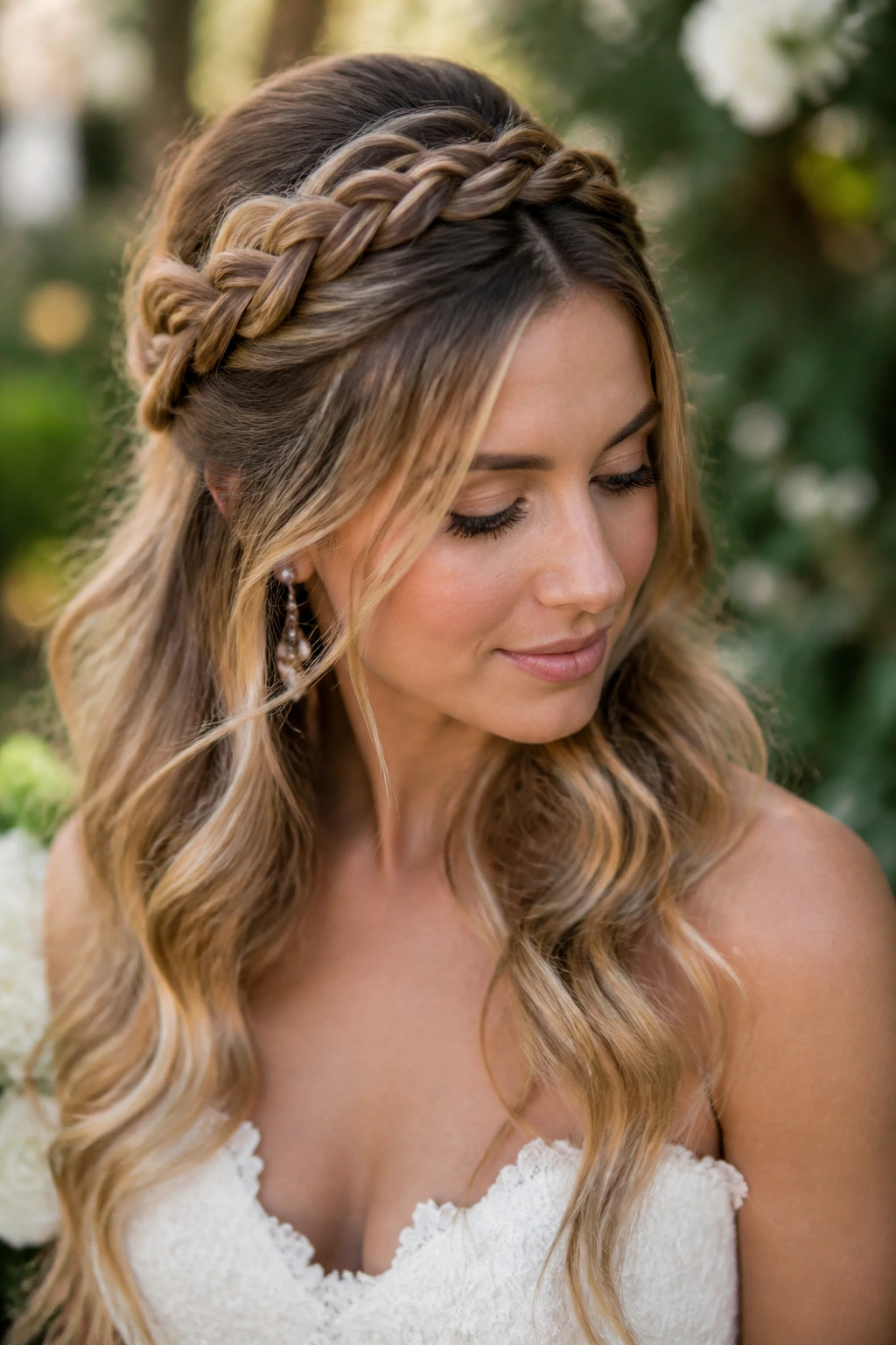 Bride with braided halo and soft ends