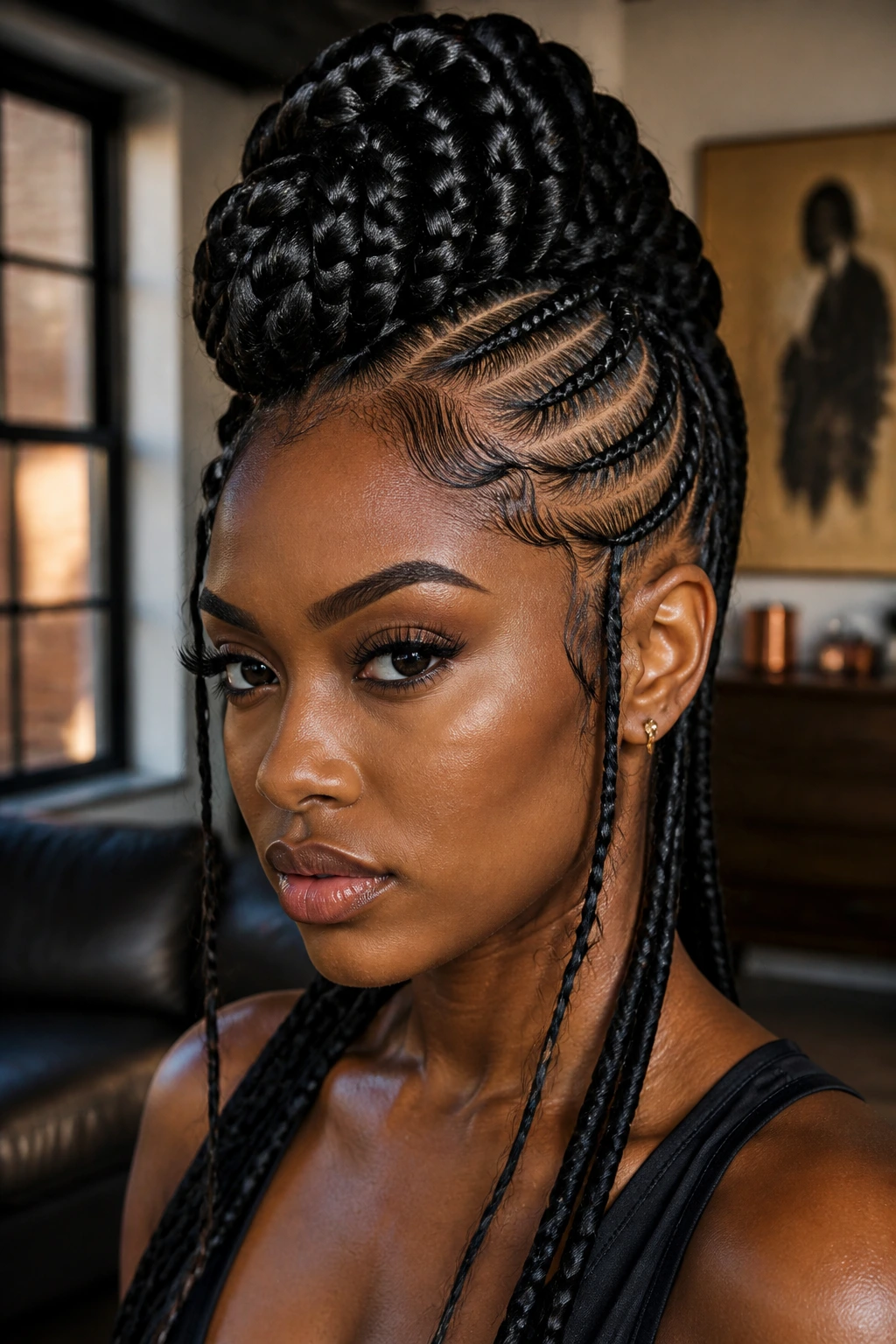 Real woman with braided mohawk jumbo box braids