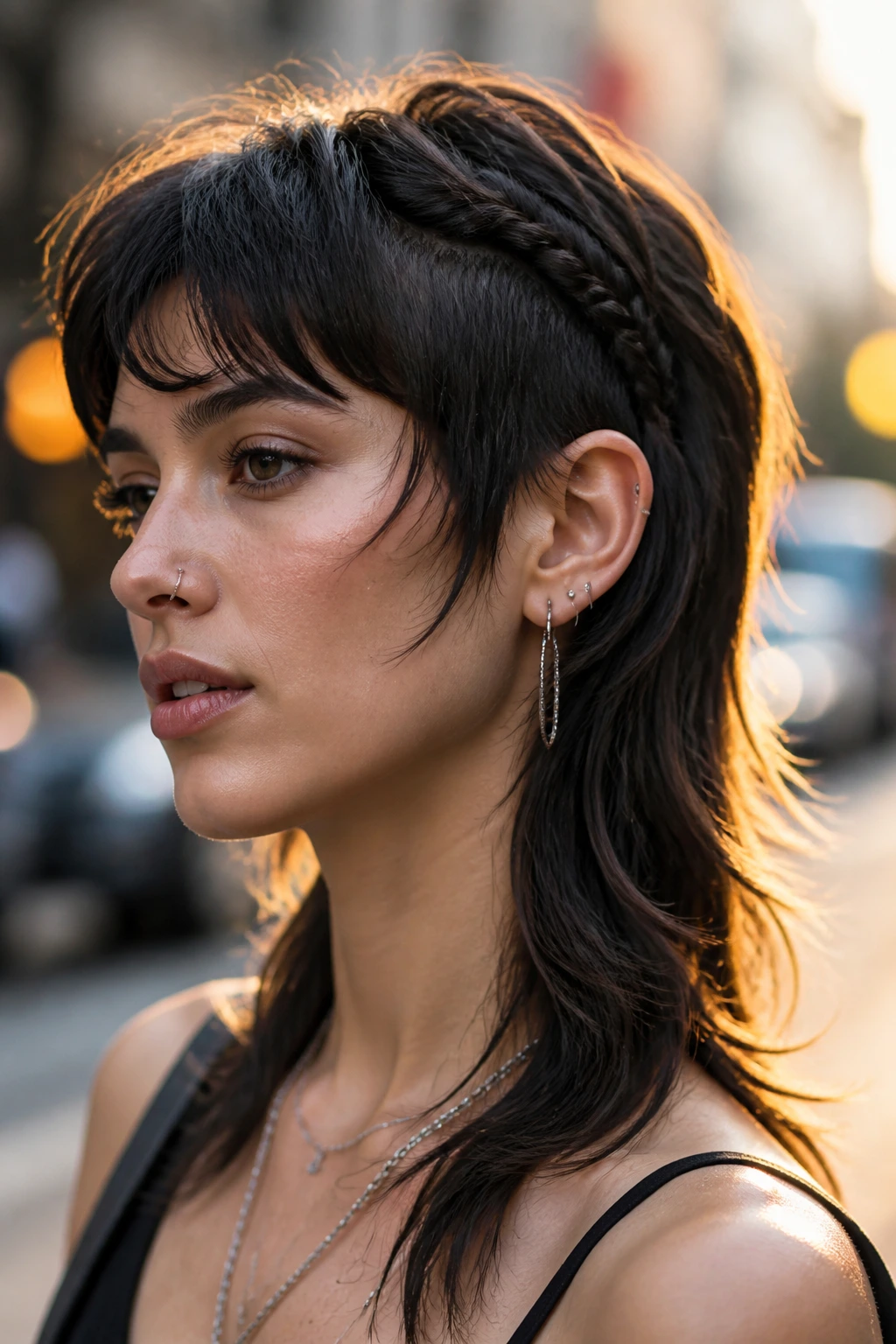 Portrait of real woman with braided accent mullet