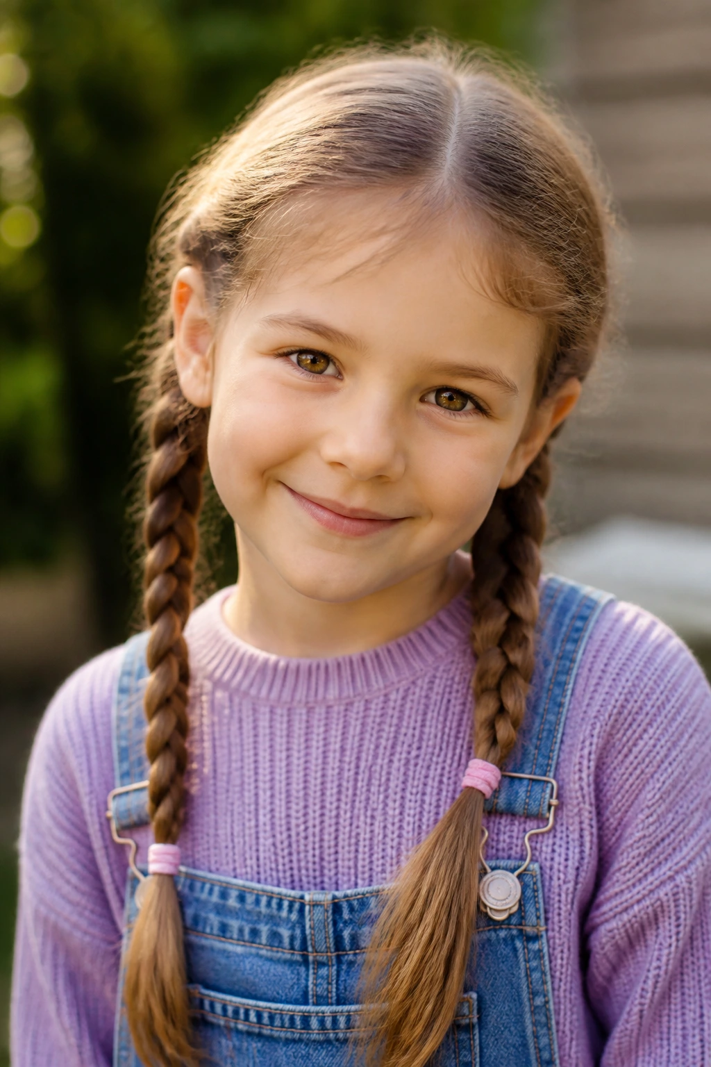 Close-up of child with two neat braided pigtails