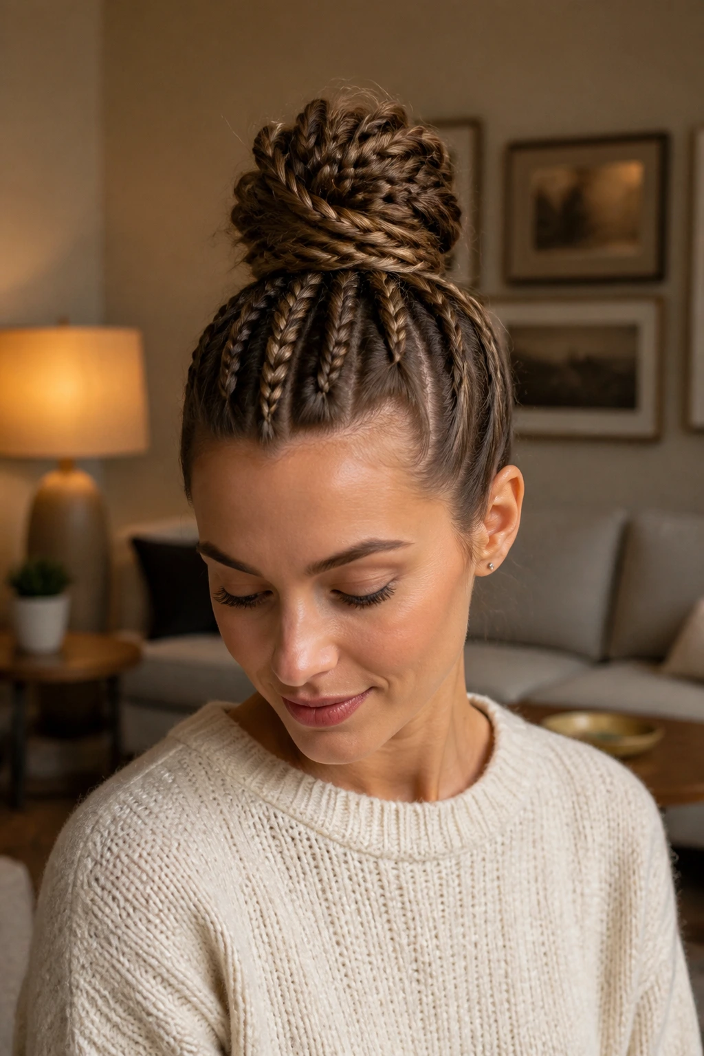 Braided topknot with crown lift on real person