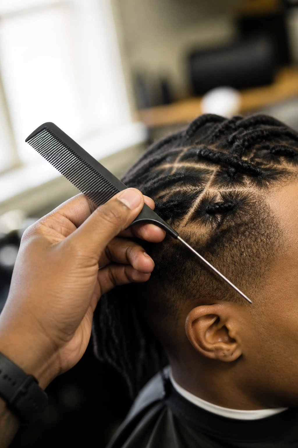 Rat-tail comb used to part hair in a salon.