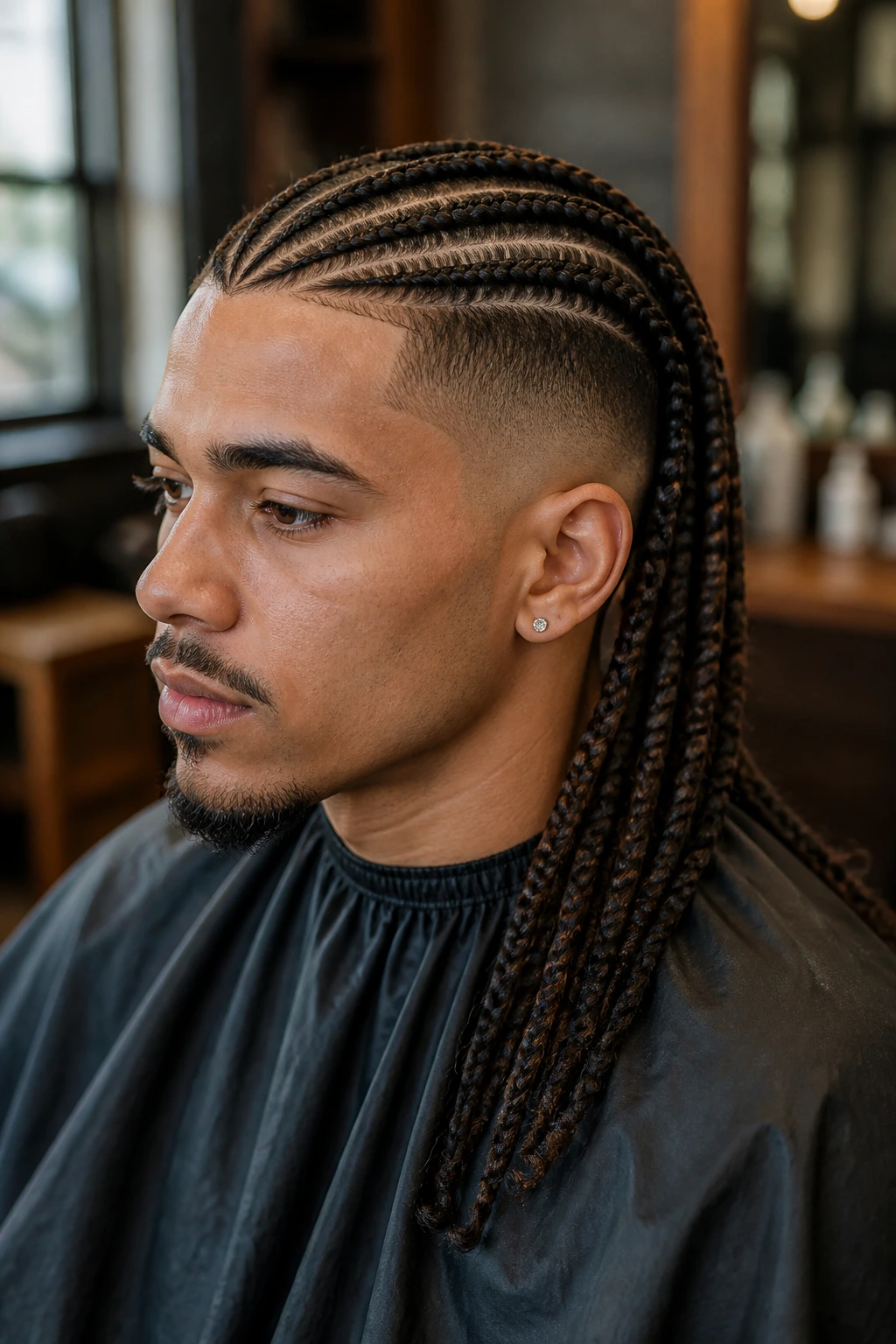 Close-up of a man with braided length and subtle fade