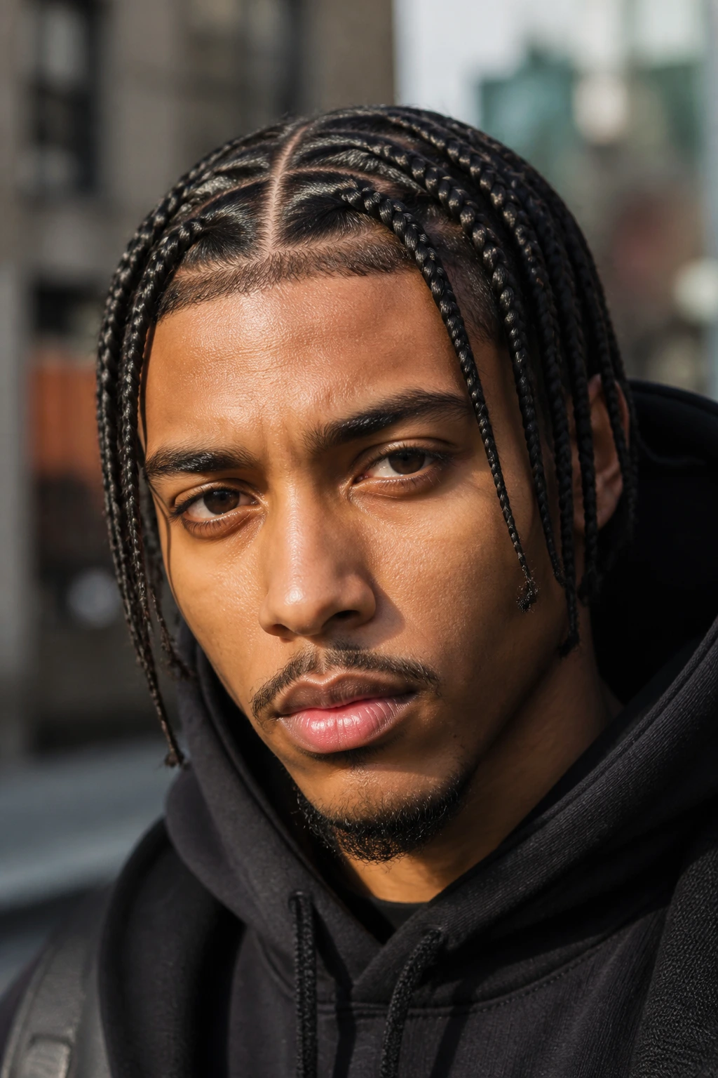 Man with facially flattering braids in a real-world setting