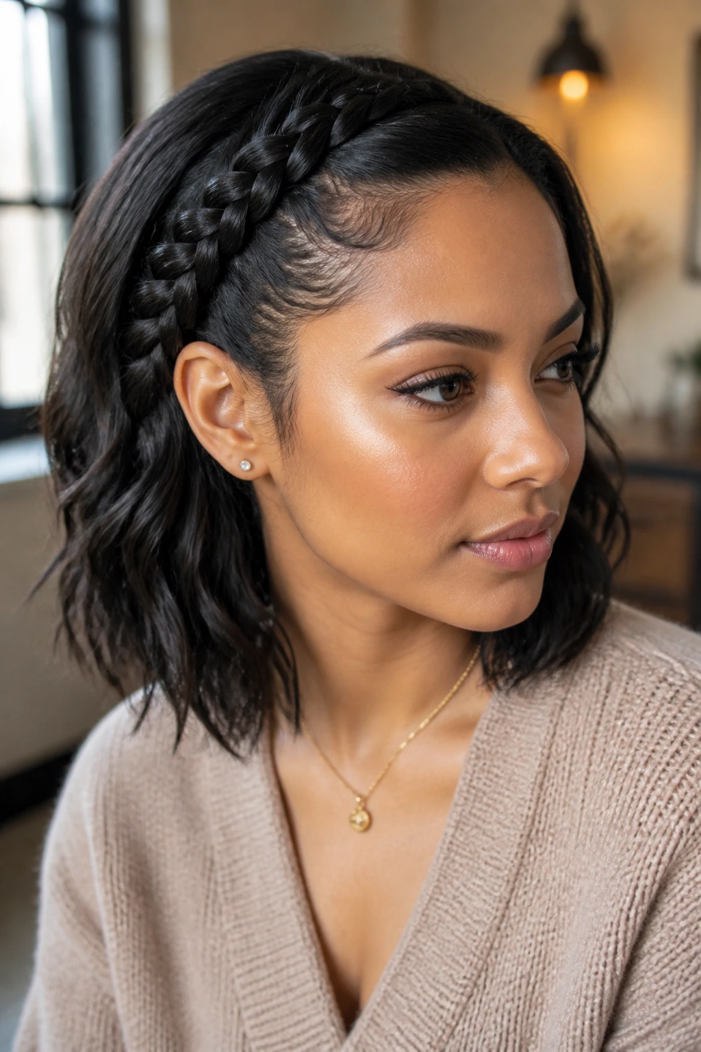 Close-up portrait of a person with a side braid demonstrating length-appropriate braiding