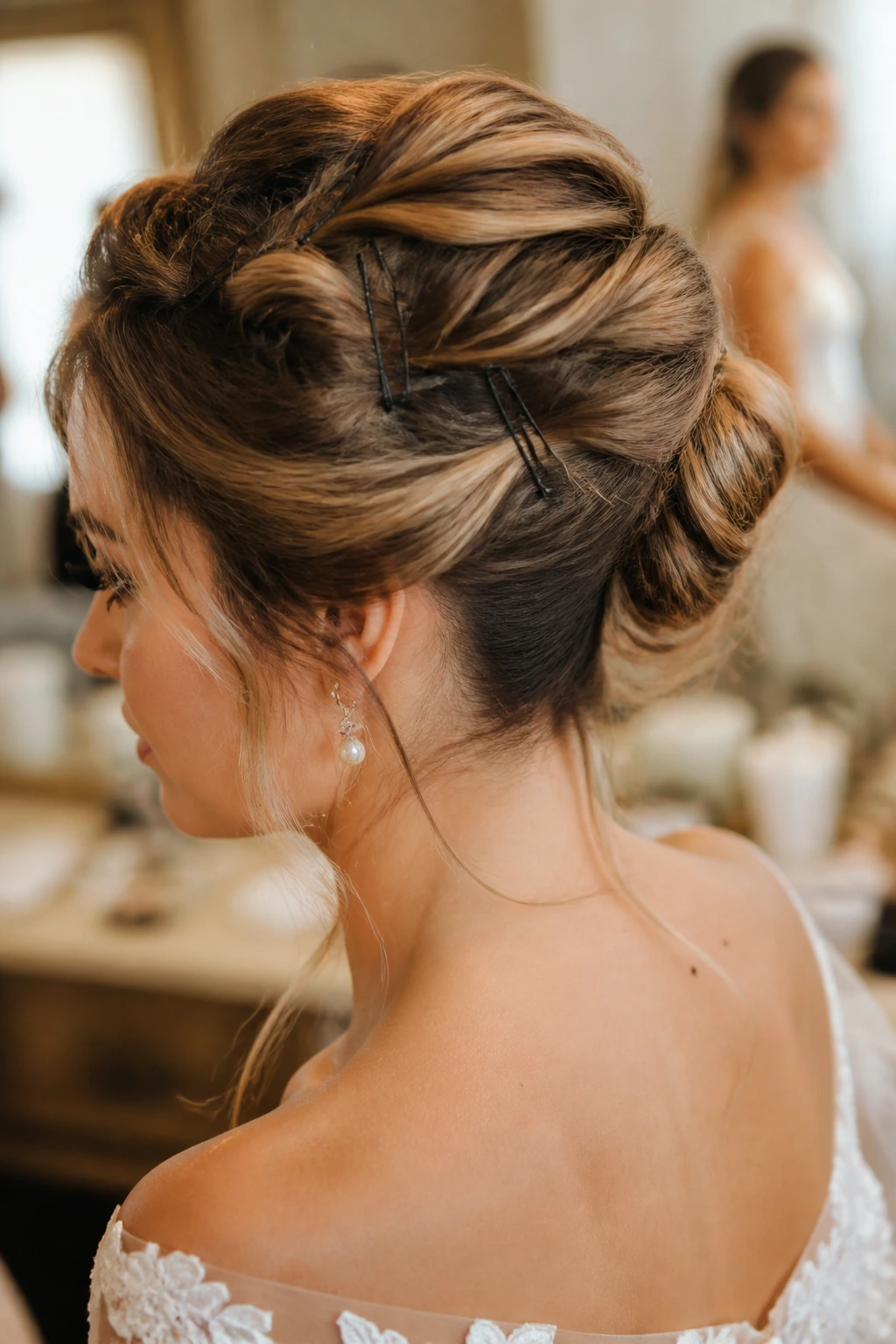 Bridal hairstyle with pins illustrating hold pattern concept