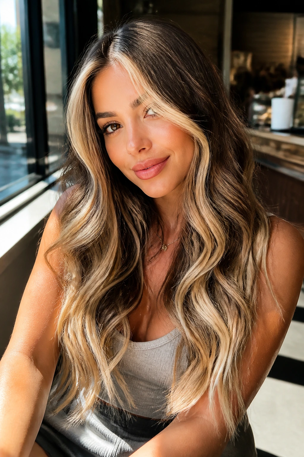 Portrait of a real woman with bright ends and face slice highlighting the front