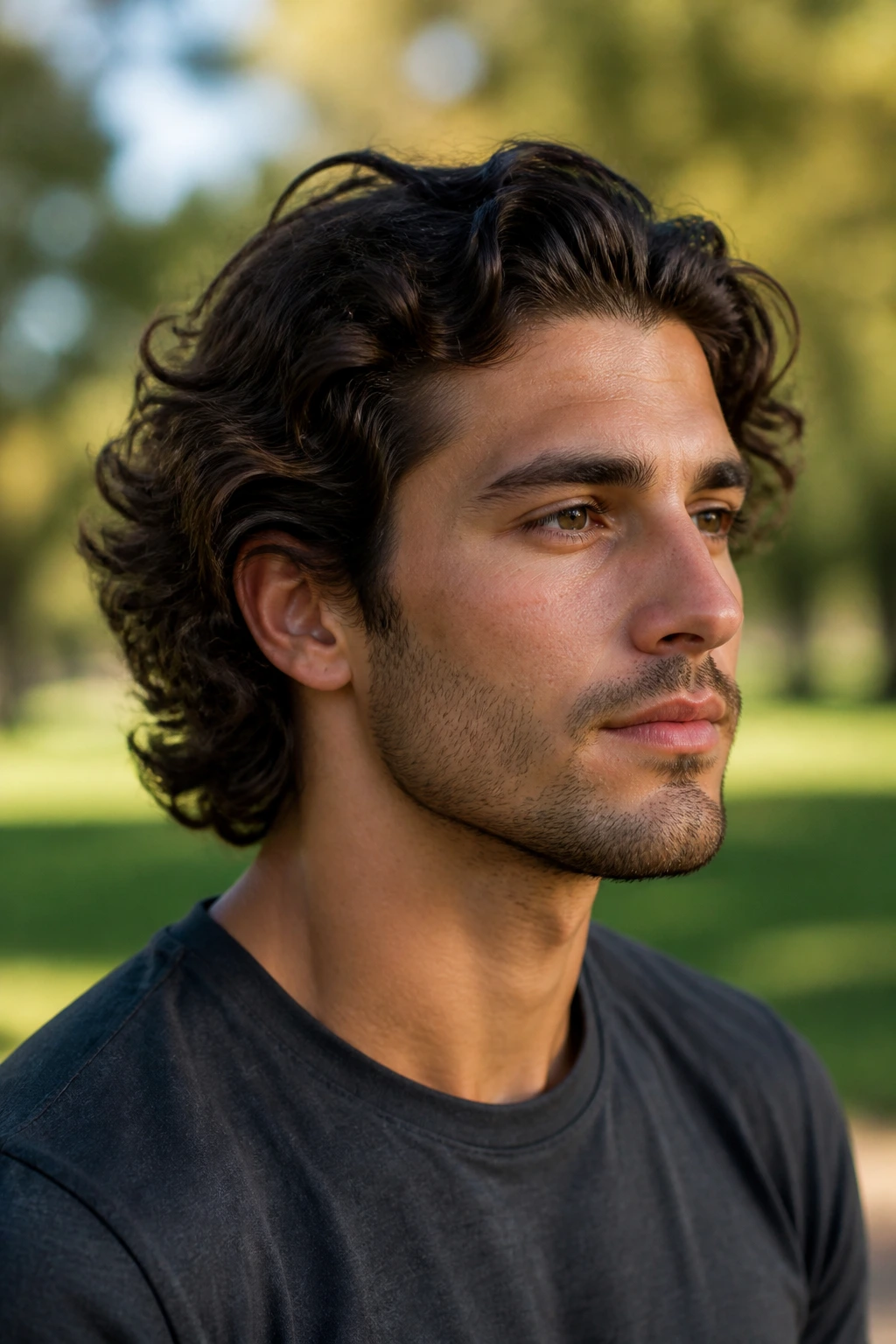 Portrait of a man with bro flow curls outdoors