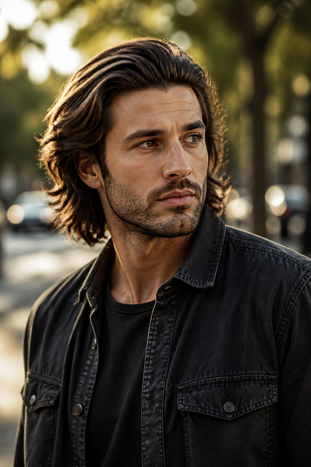 Close-up of a man with bro flow hairstyle