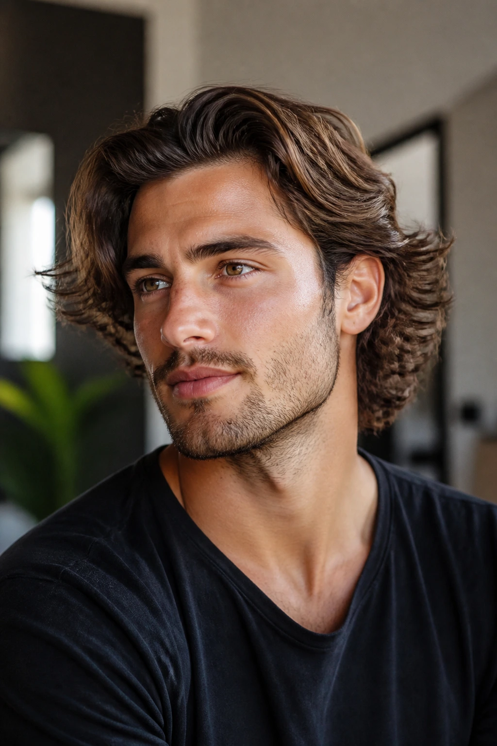 Man with modern bro flow hairstyle with waves