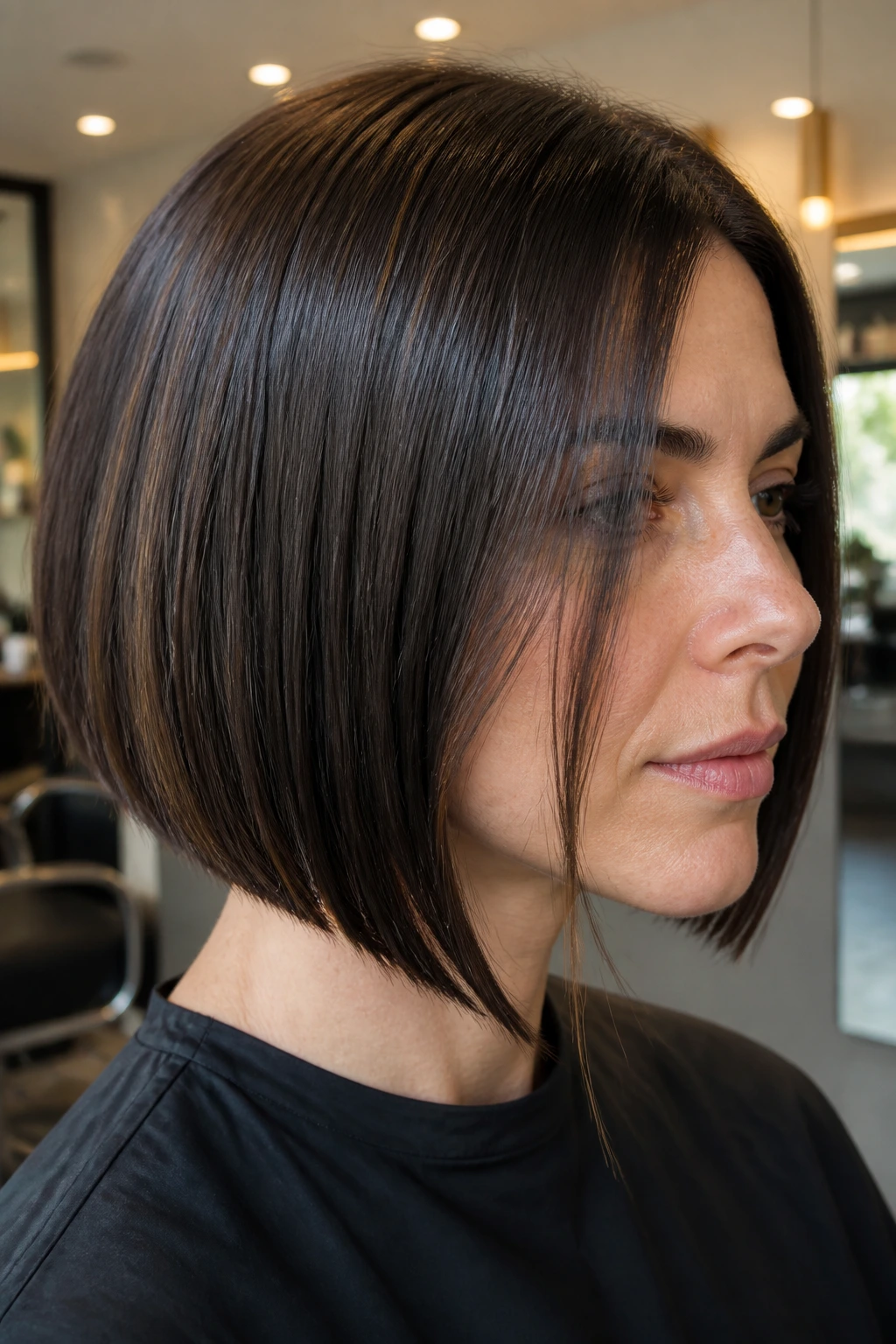 Close-up of straight hair on a real person highlighting a broken outline near the front.