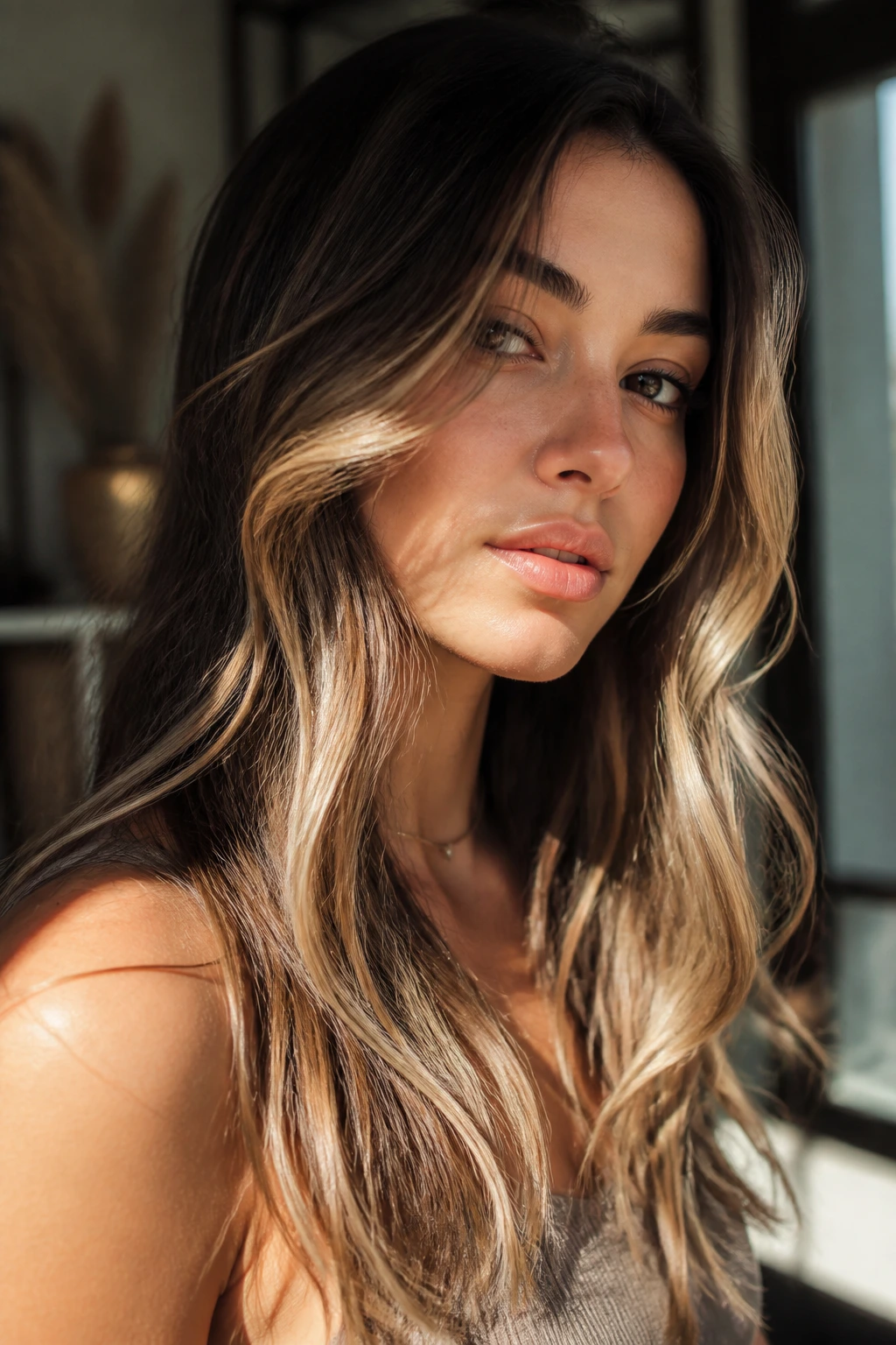 Person with sunlit bronde balayage showing dimension and warm tones