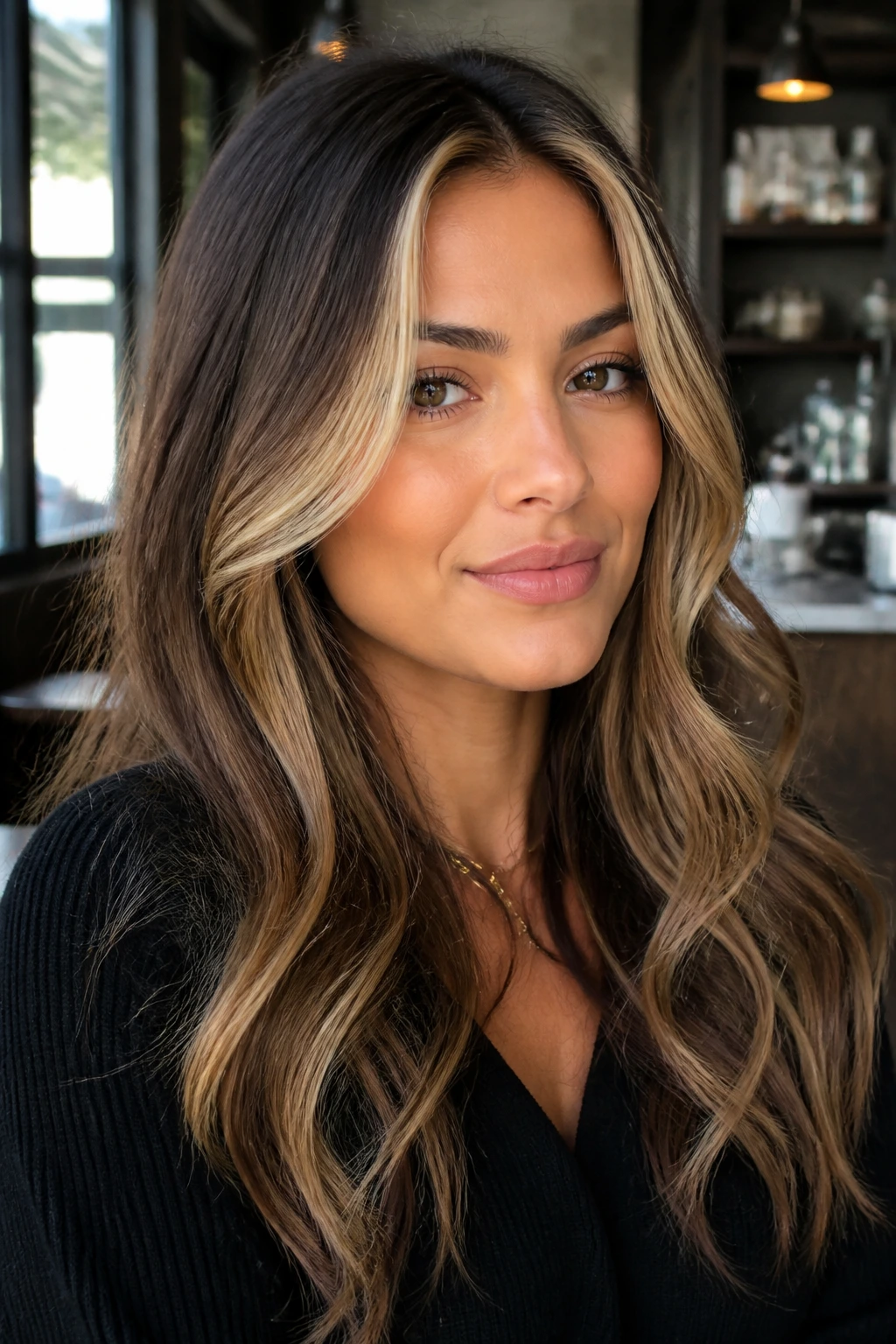 Portrait of a woman with bronde hair and a bright money piece