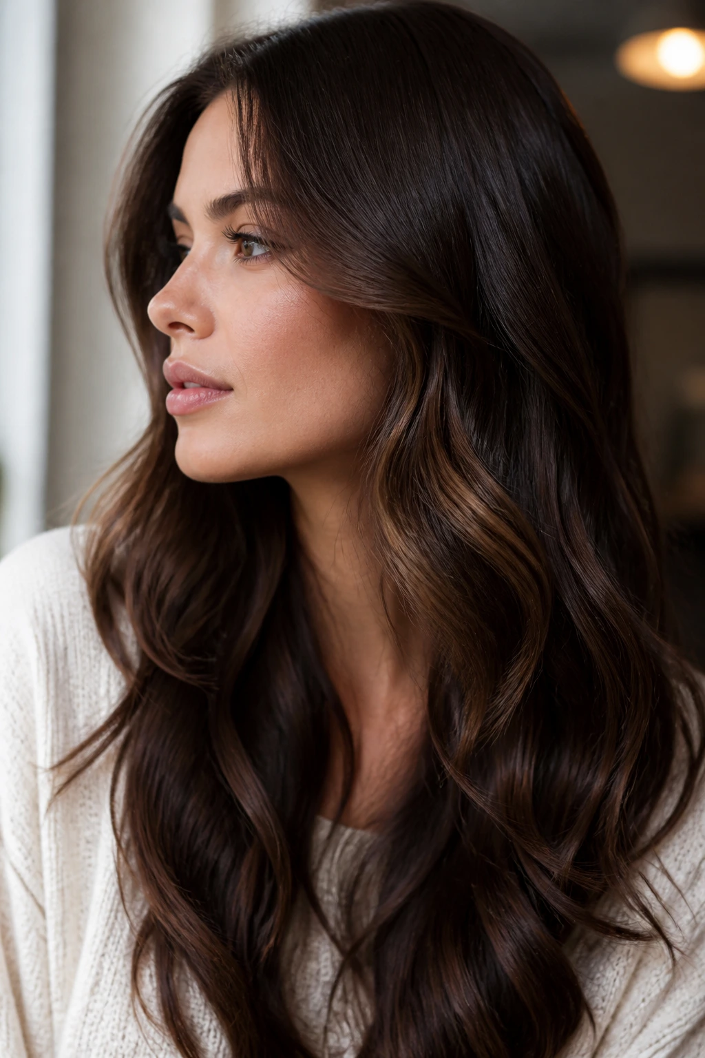 Portrait of chocolate brown hair with warm and cool undertones
