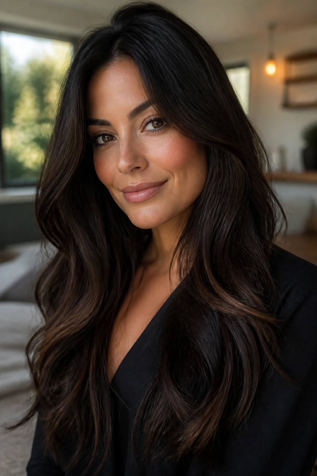 Portrait of a person with espresso brunette base and warm undertones