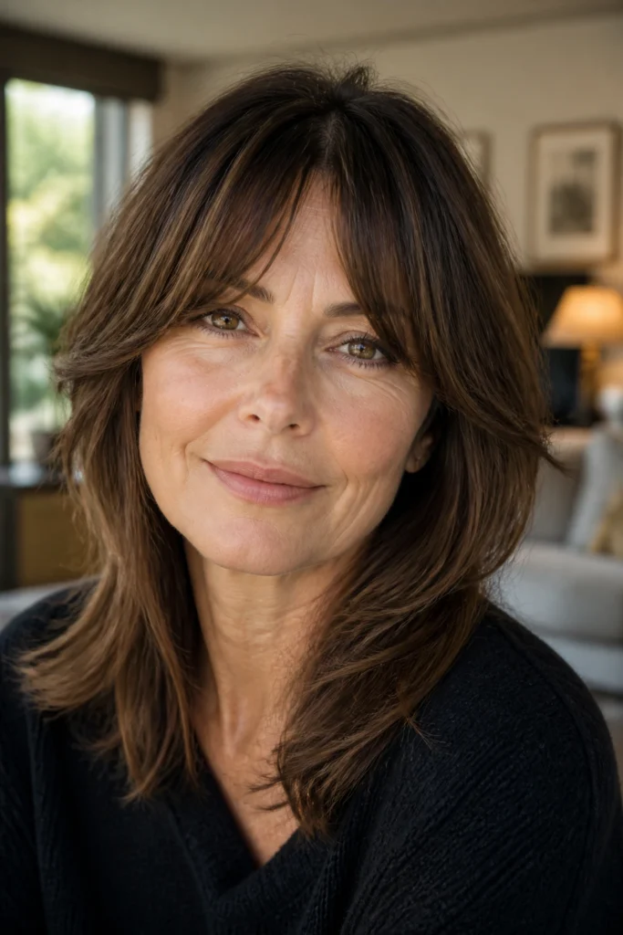 20 Brunette Hair With Bangs for Older Women
