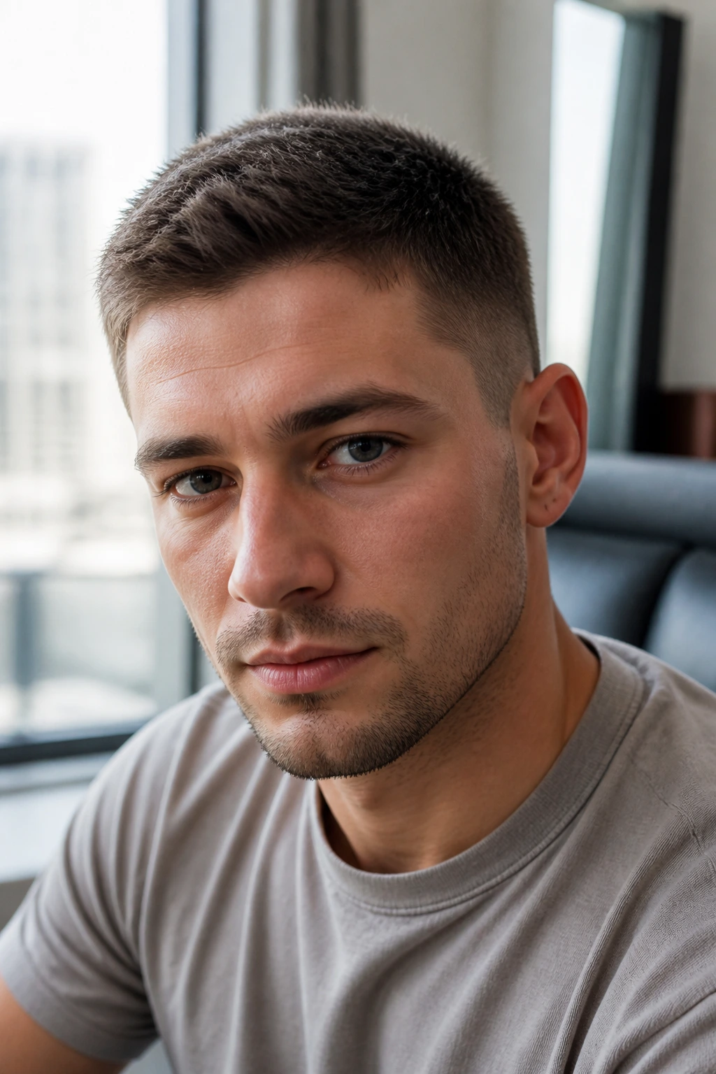 Portrait of a man with brush cut hairstyle
