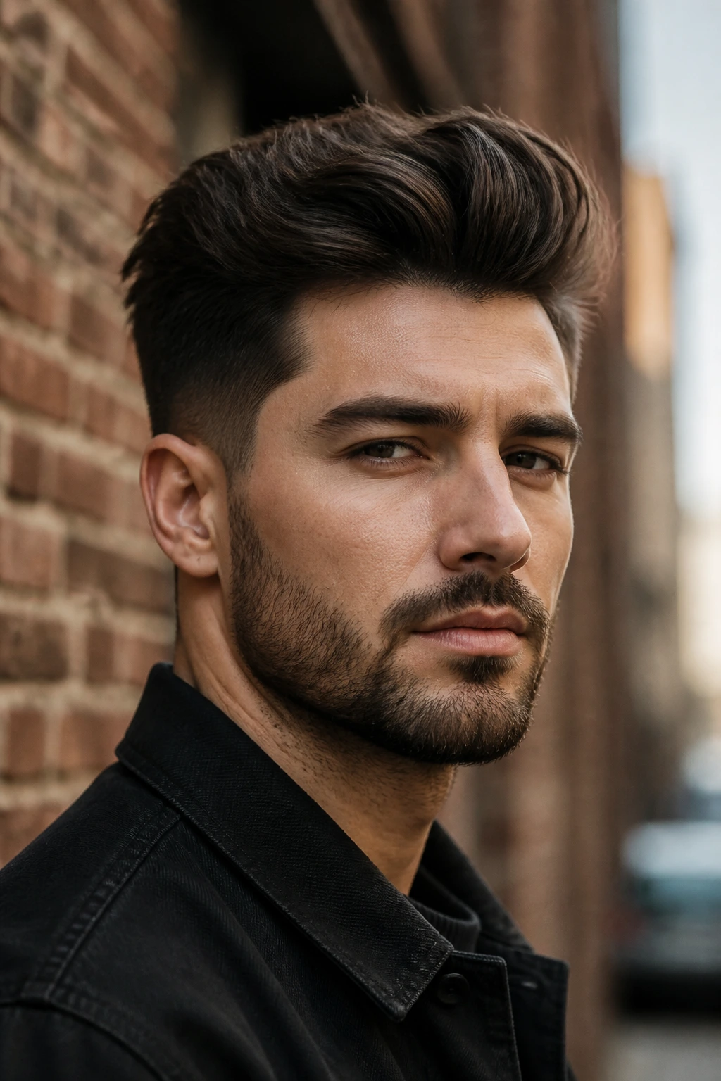 Close-up of man with Brush-Up hairstyle showing lifted front