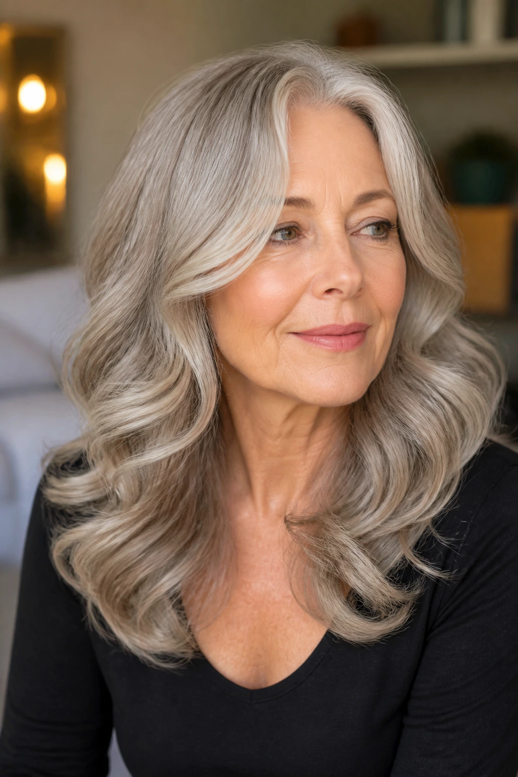 Close-up of brushed-out curls forming soft waves on a real woman