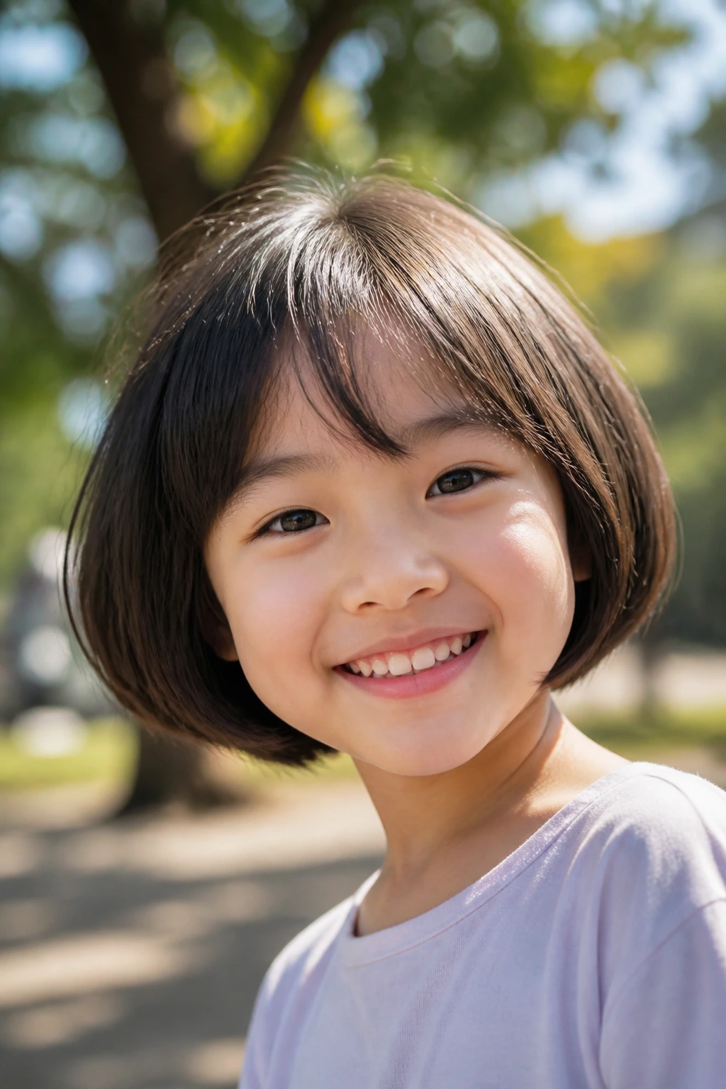 Close-up of a real child with bubble bob and rounded silhouette